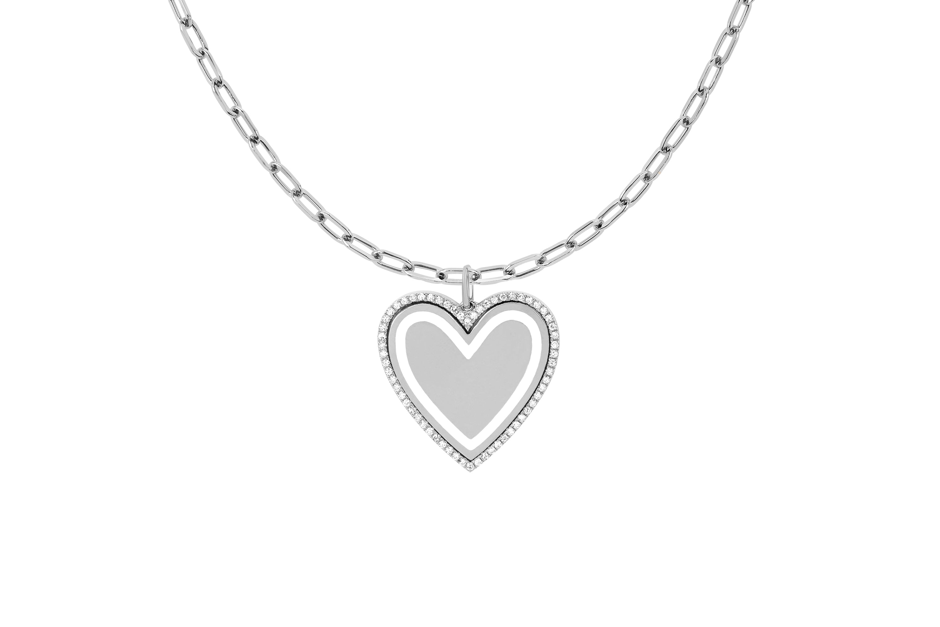 Diamond & Enamel Heart on Mini Link Chain Necklace