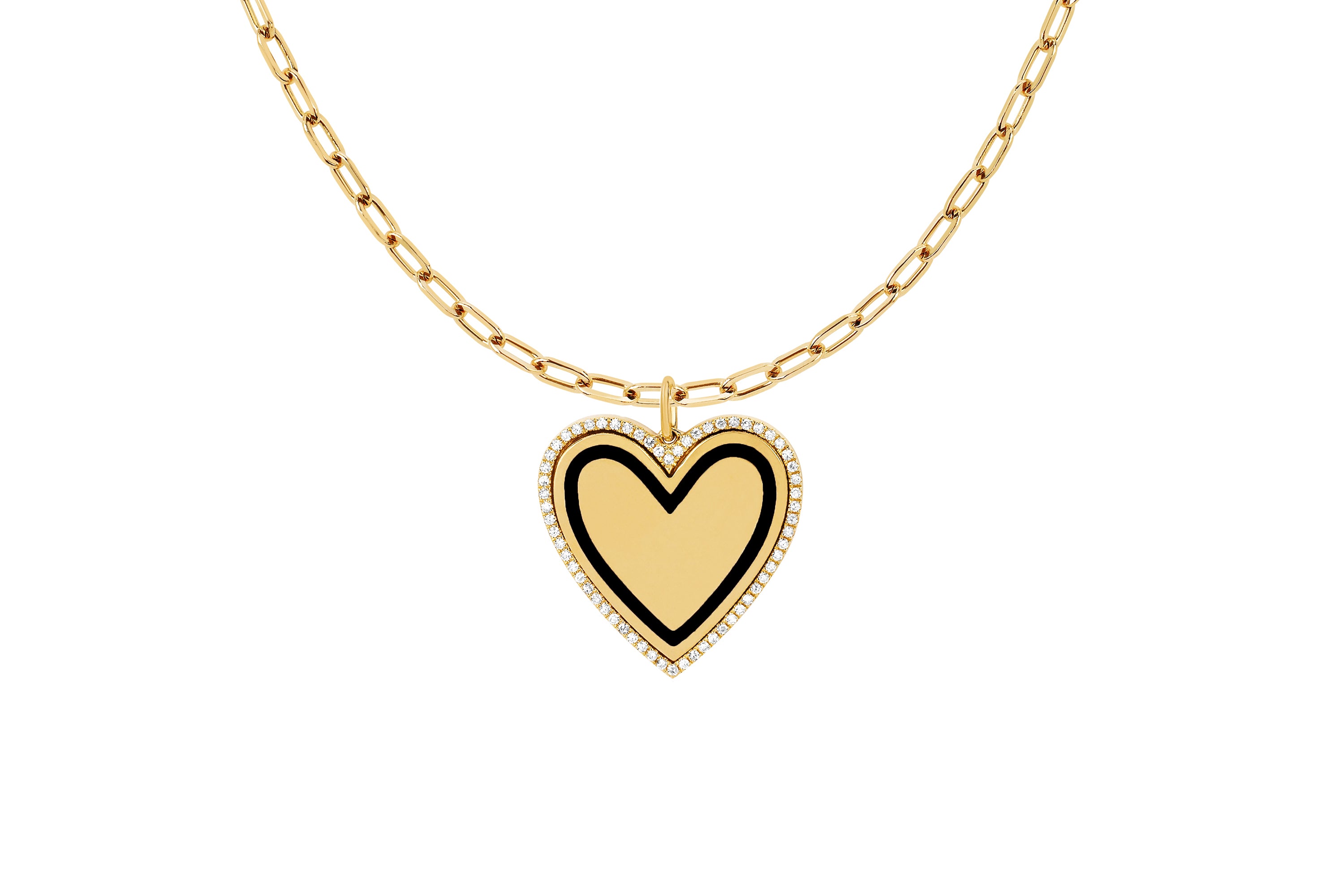 Diamond & Enamel Heart on Mini Link Chain Necklace