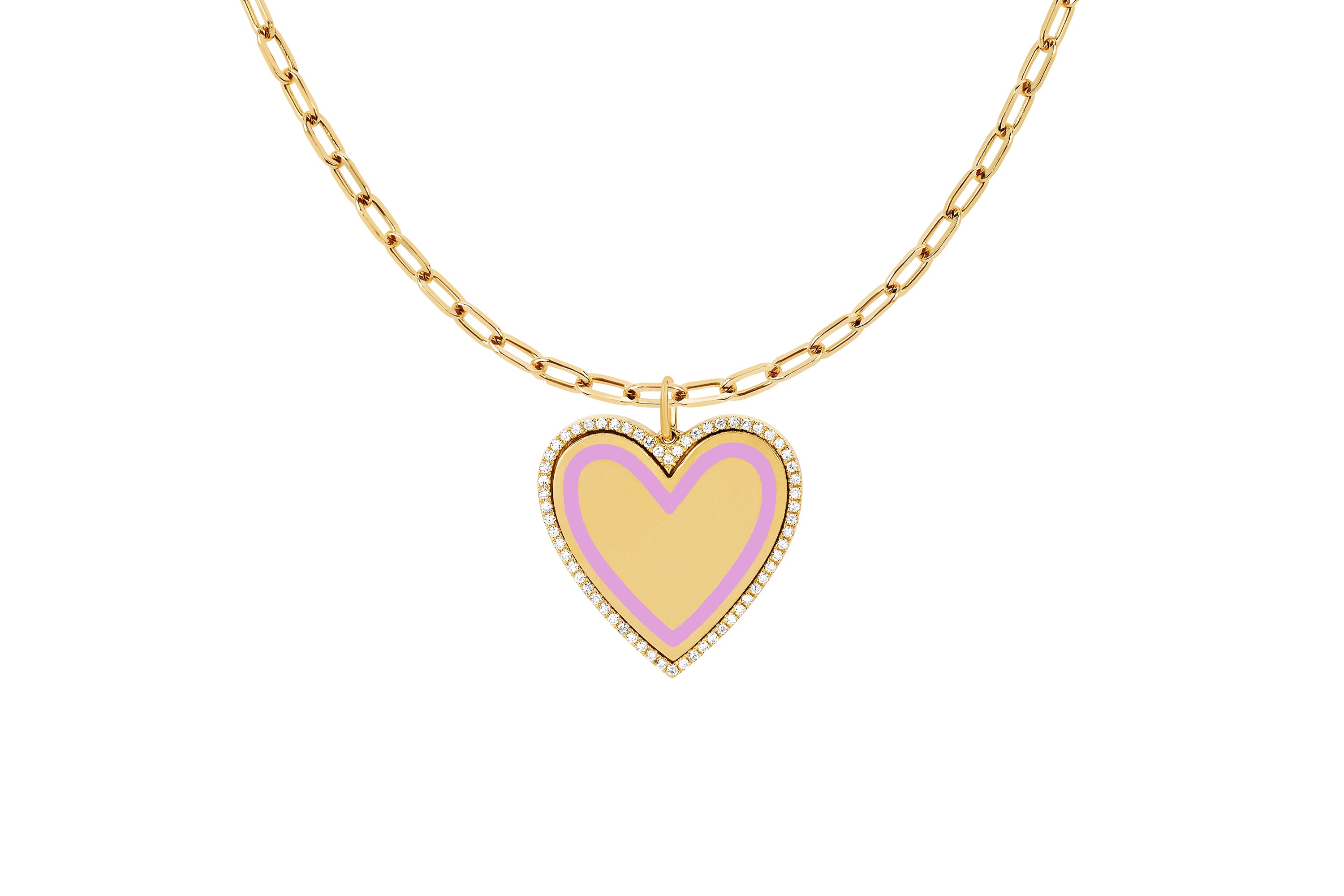 Diamond & Enamel Heart on Mini Link Chain Necklace
