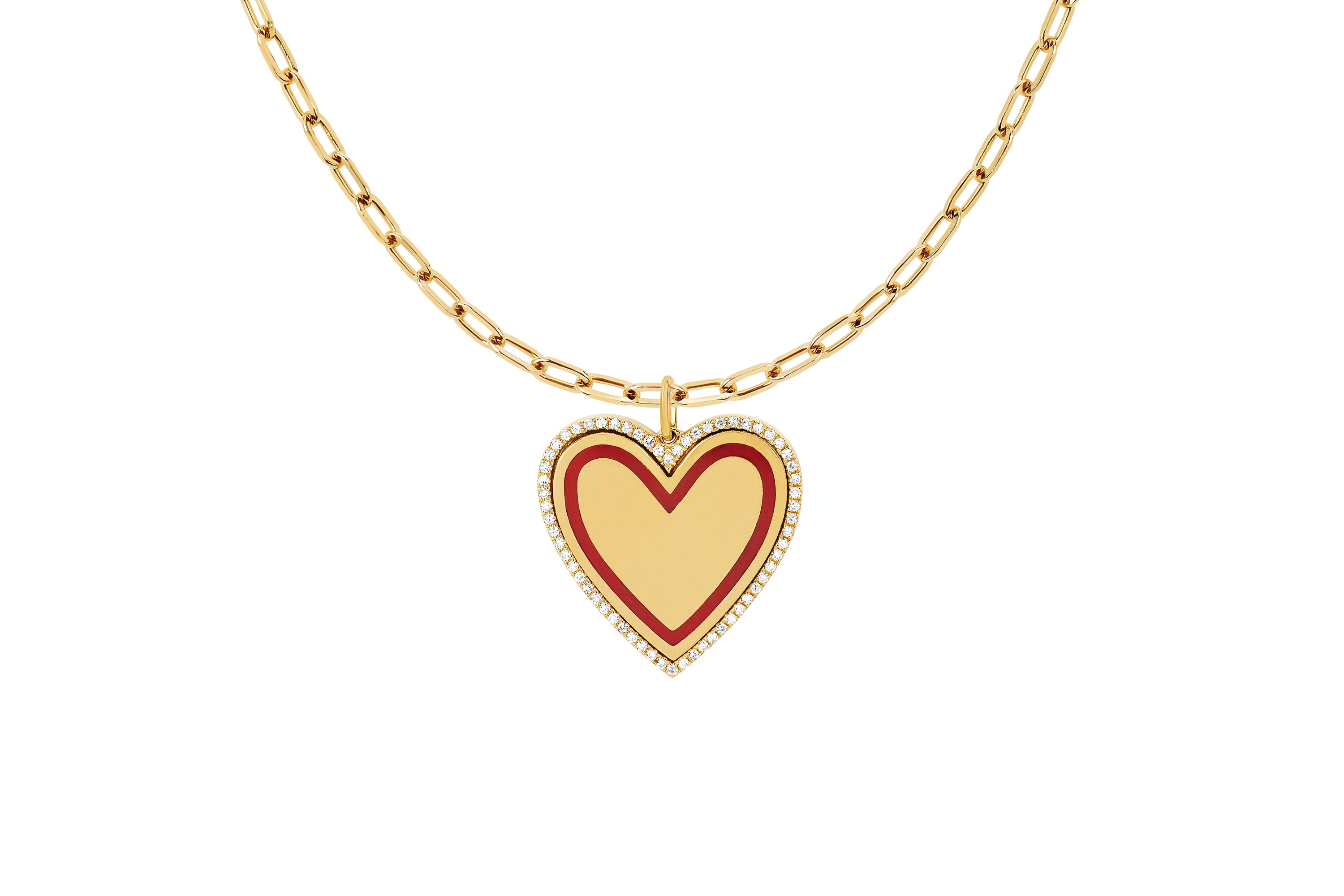 Diamond & Enamel Heart on Mini Link Chain Necklace