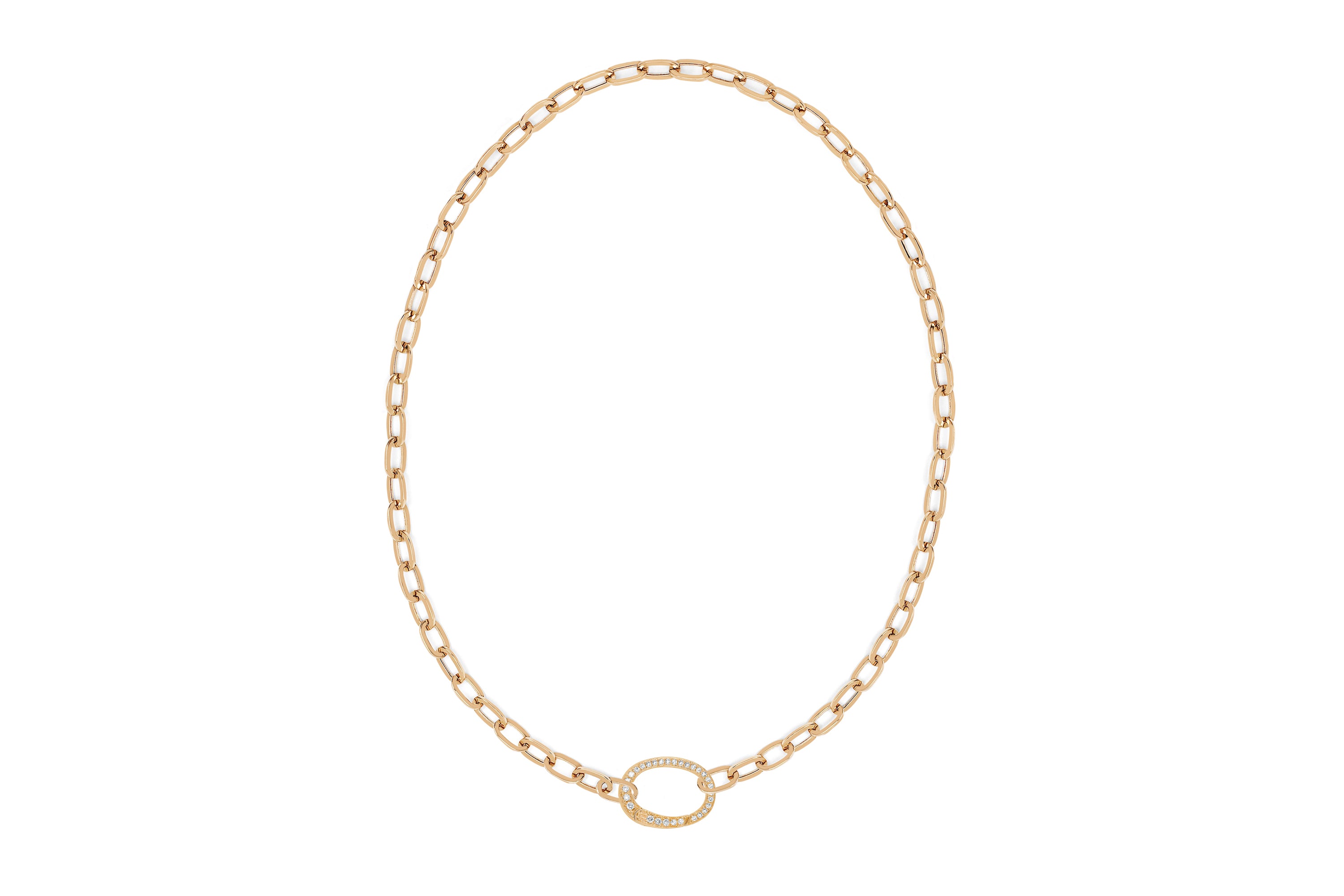 Jumbo Link Charm Necklace With Oval Diamond Enhancer