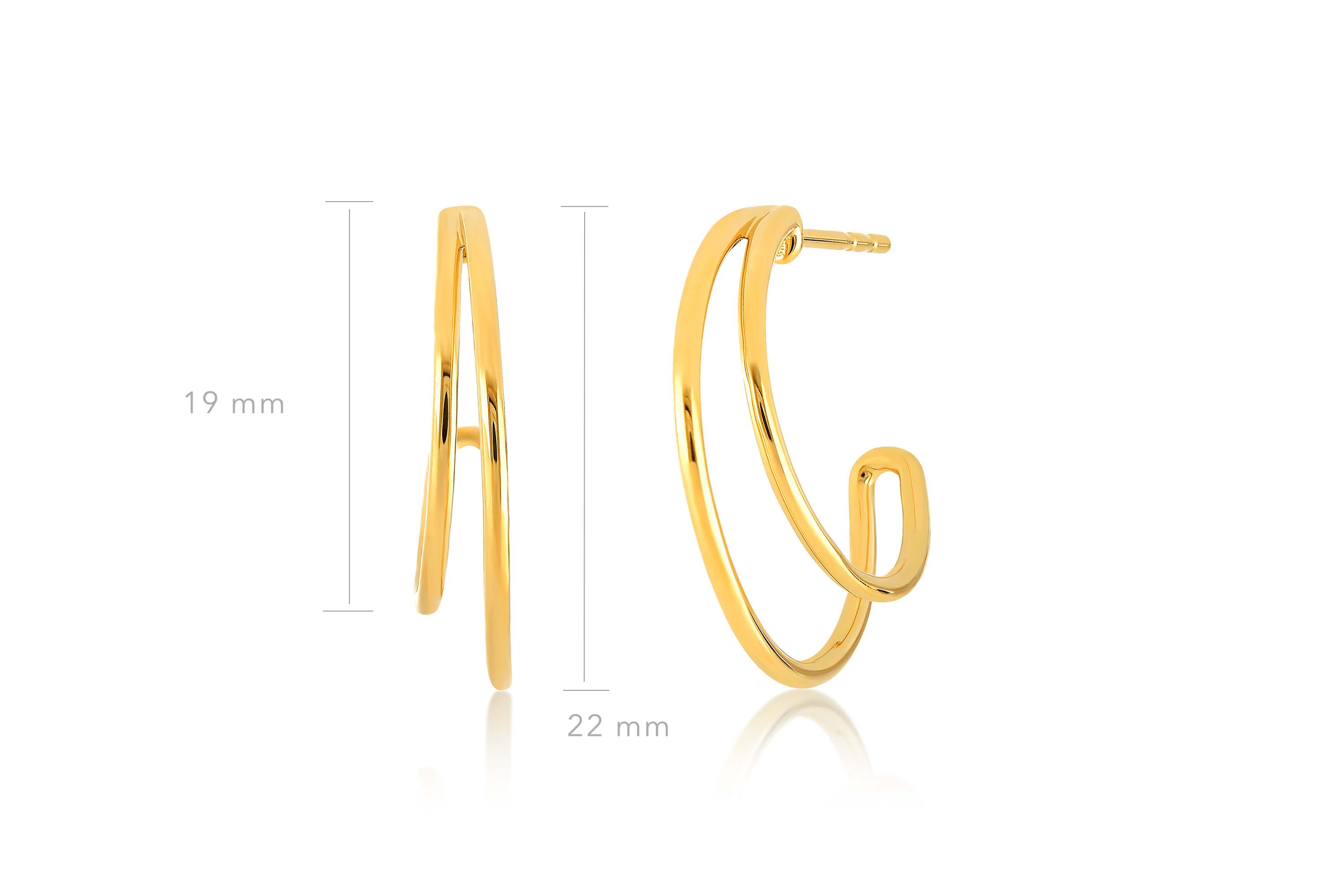 Gold Double Hoop Earring in 14k yellow gold with size measurements