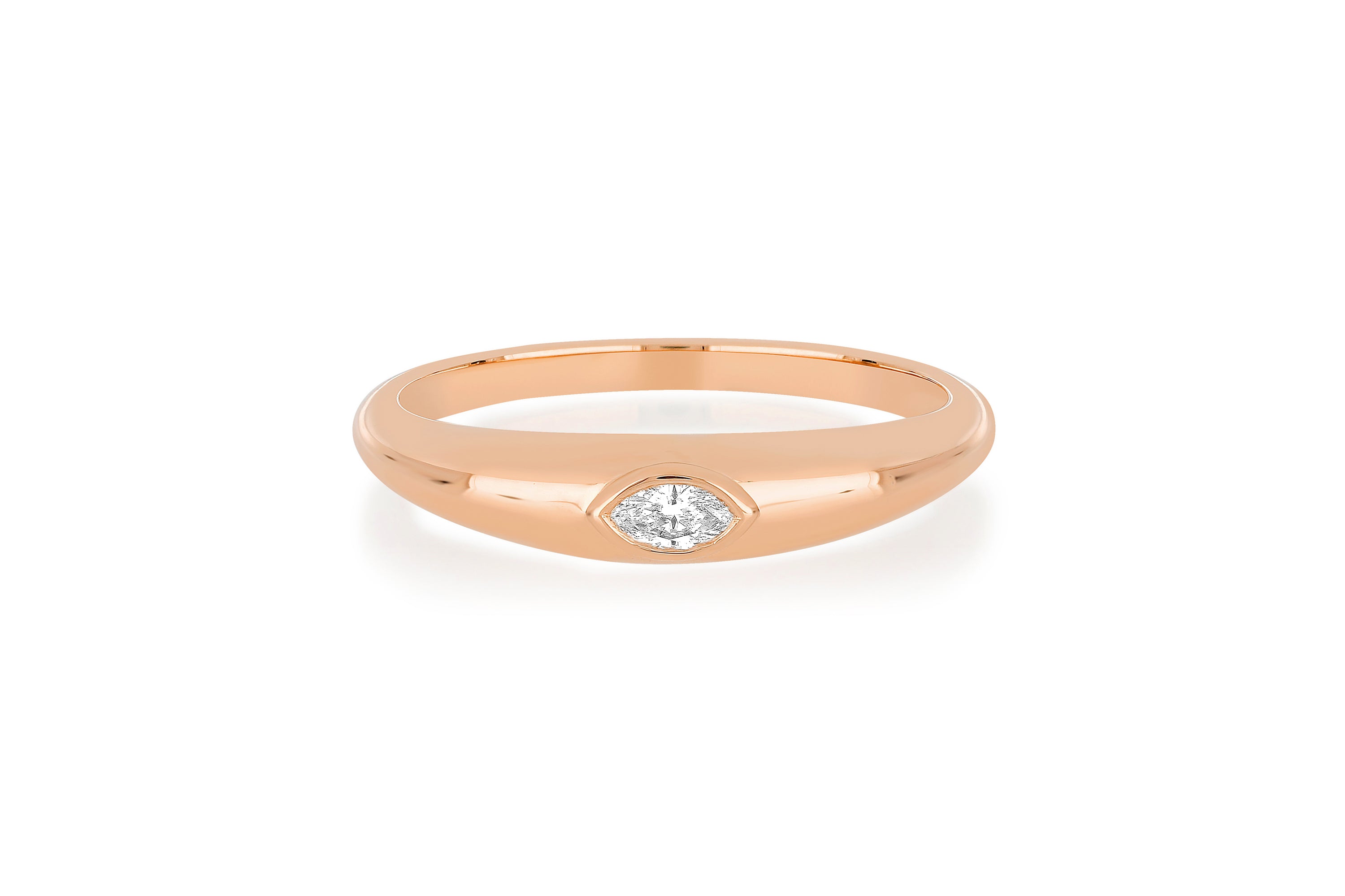 Gold Dome Ring With Diamond Marquise Center in 14k rose gold