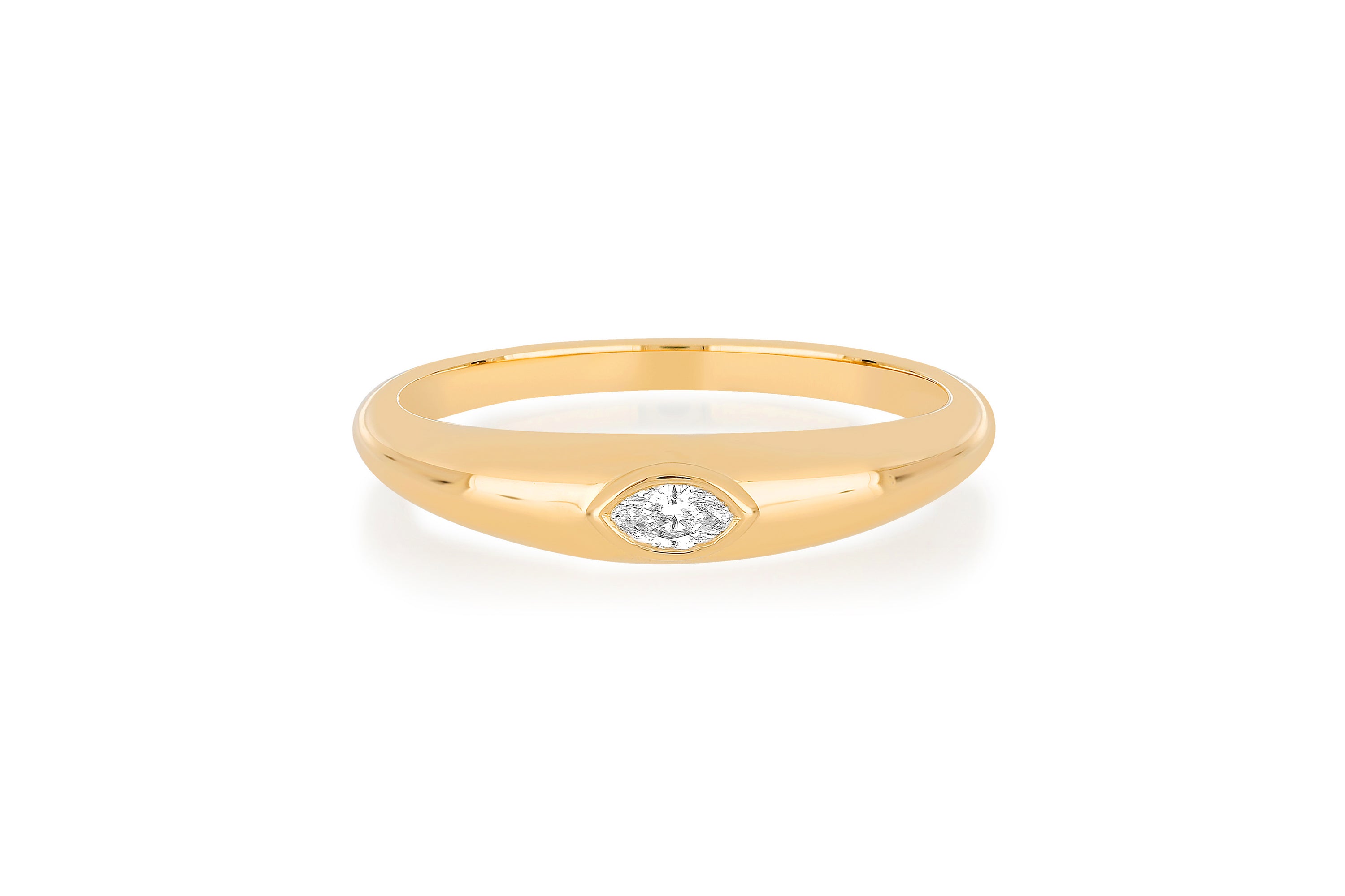 Gold Dome Ring With Diamond Marquise Center in 14k yellow gold