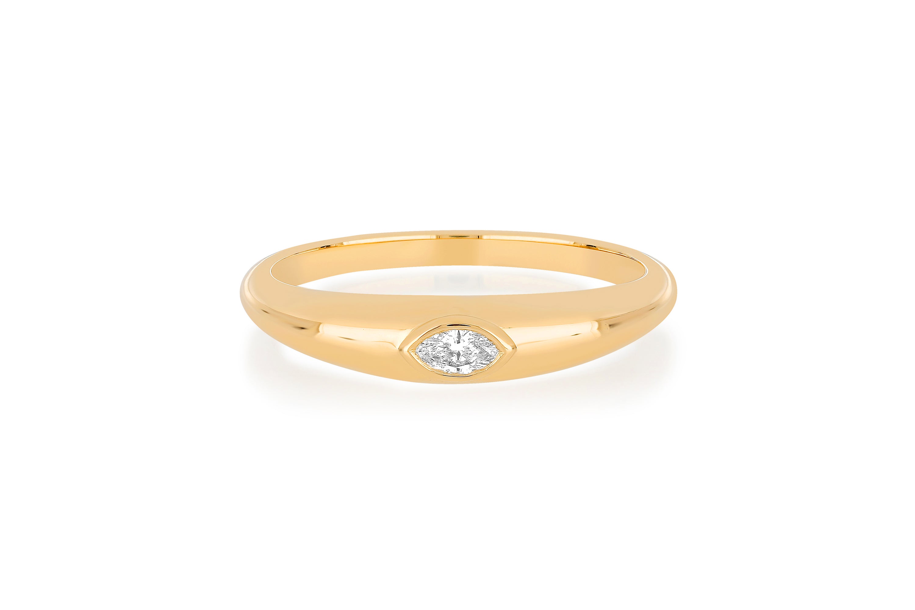 Gold Dome Ring With Diamond Marquise Center in 14k yellow gold