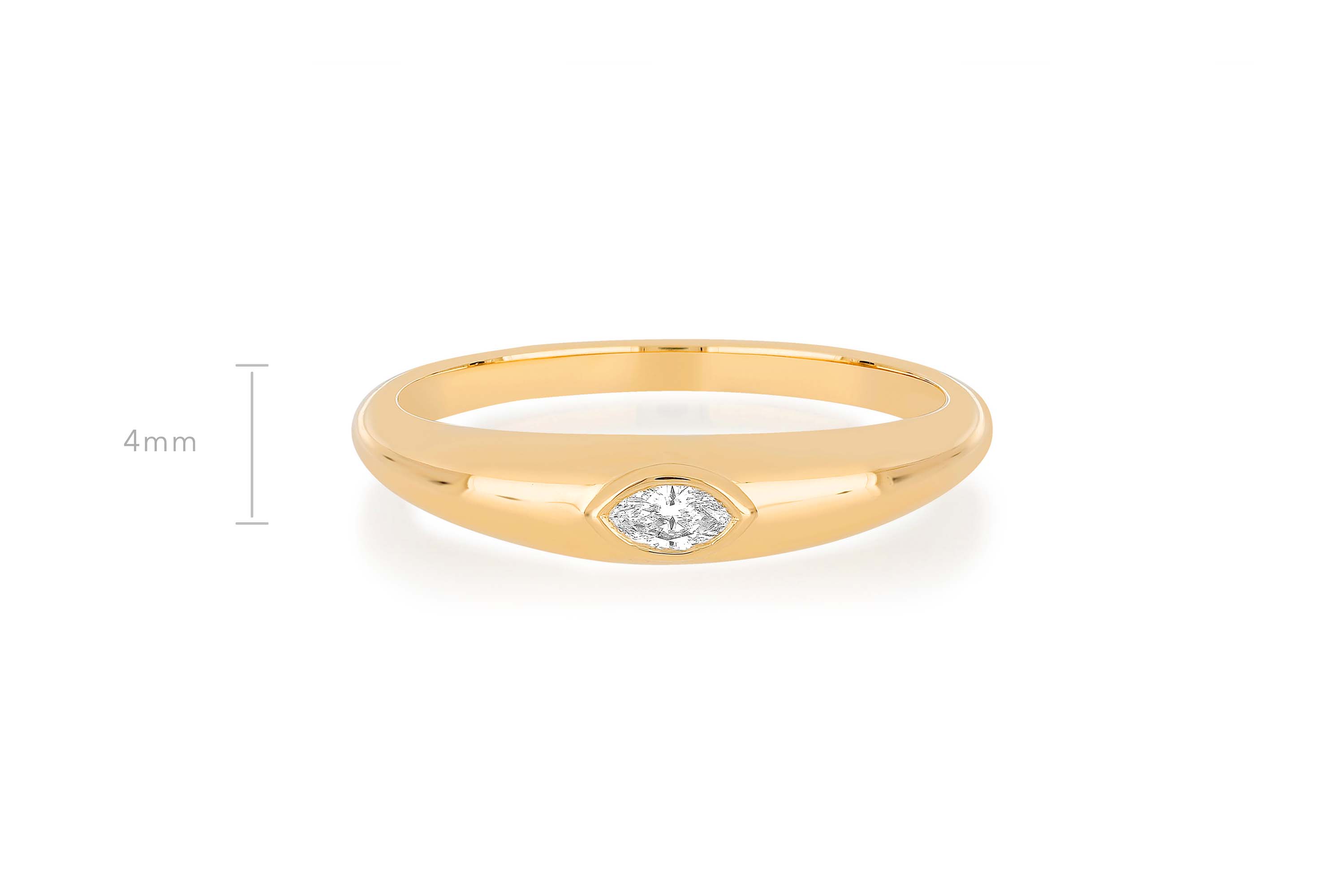 Gold Dome Ring With Diamond Marquise Center in 14k yellow gold with size measurement of 4mm in height