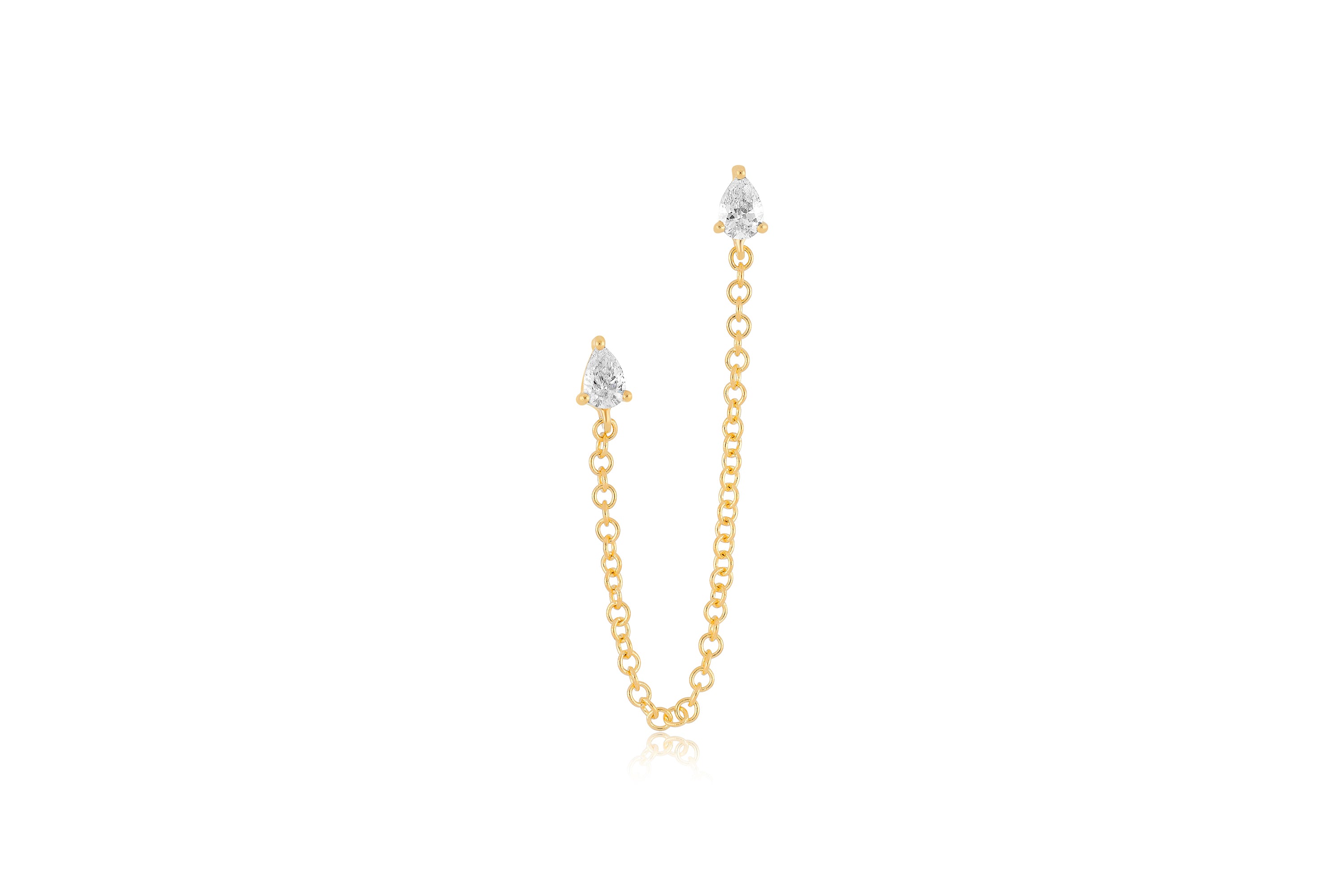 Single Double Pear Diamond Chain Stud Earring in 14k yellow gold