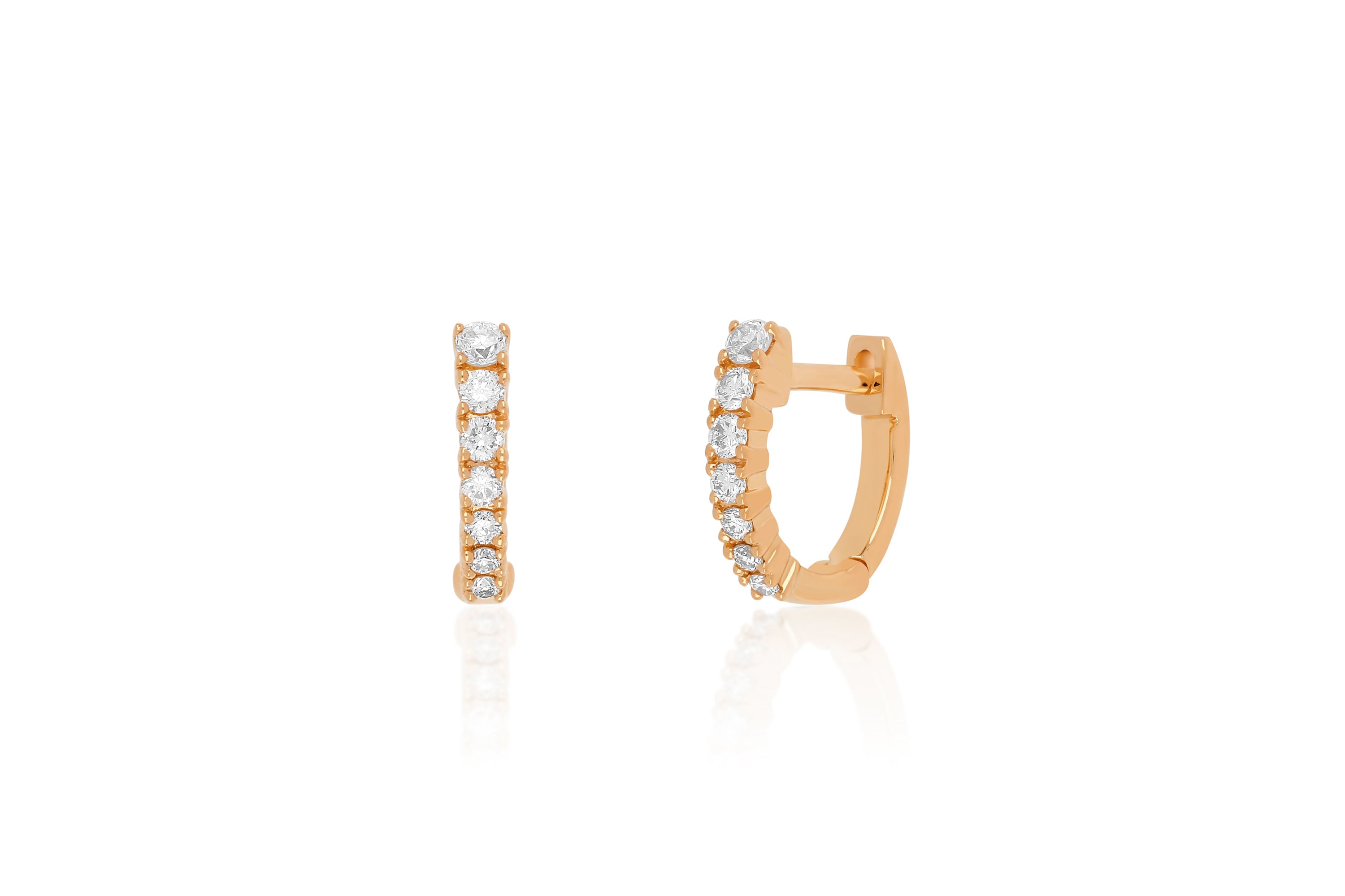 Full Cut Diamond Arc Mini Huggie Earring in 14k rose gold