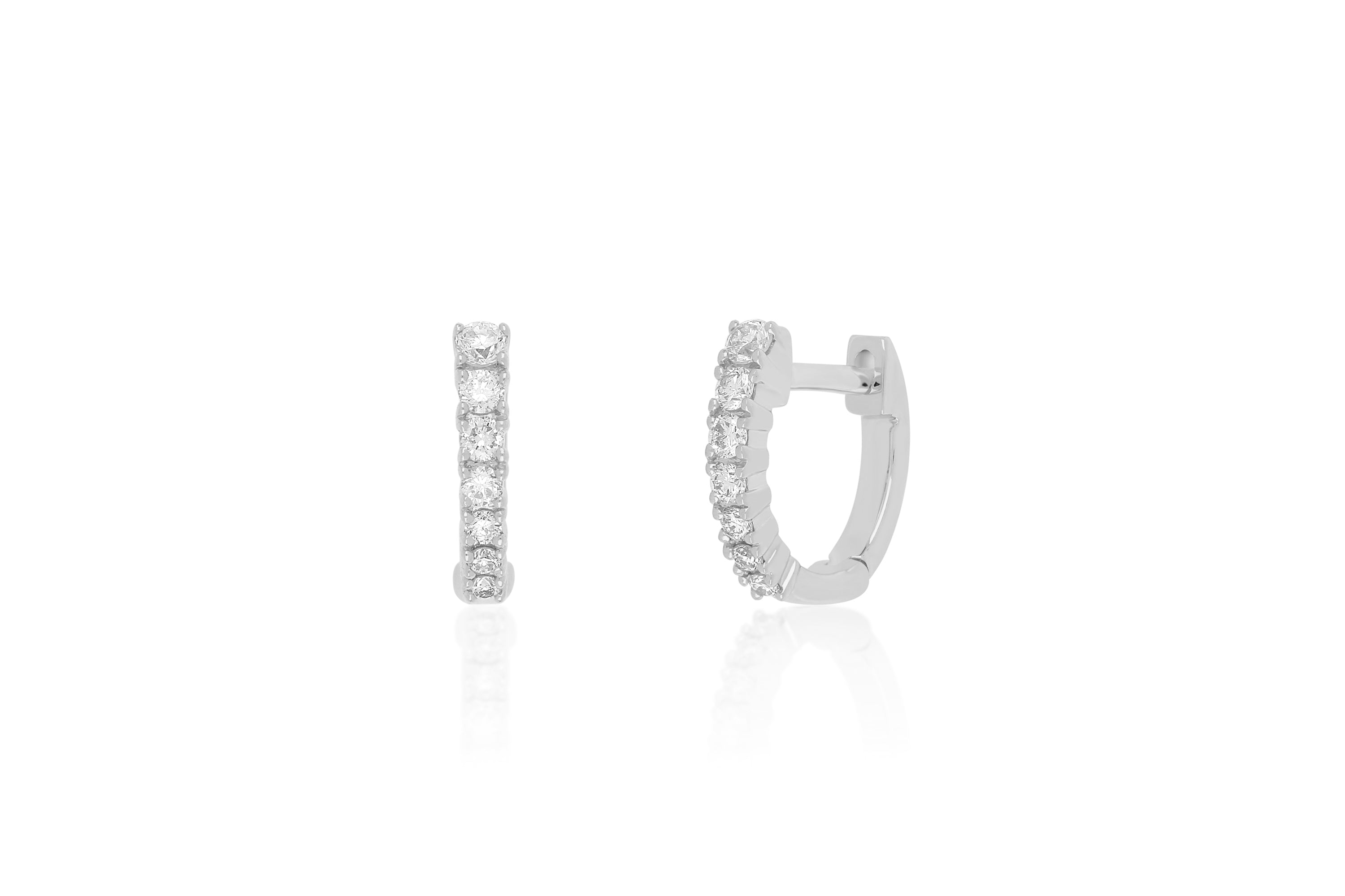 Full Cut Diamond Arc Mini Huggie Earring in 14k white gold