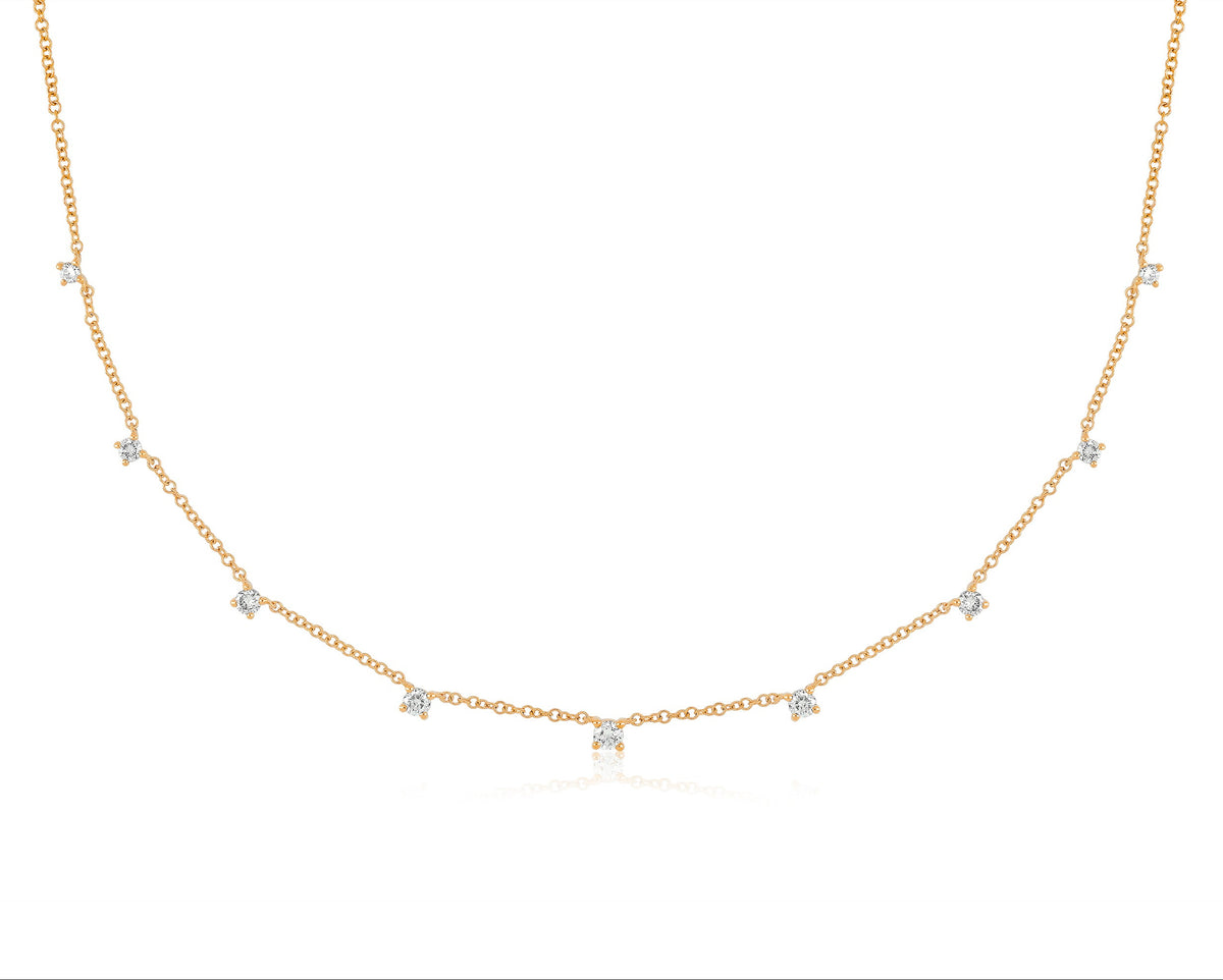 9 Prong Set Diamond Necklace in 14k rose gold