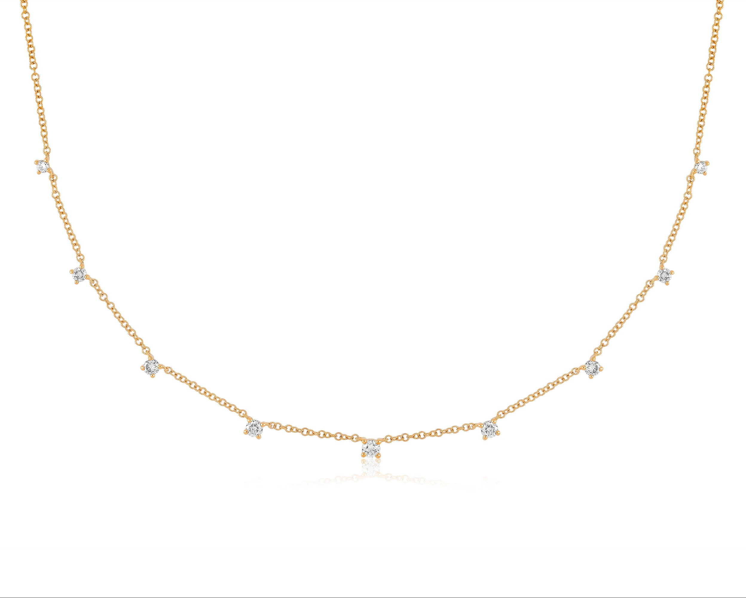 9 Prong Set Diamond Necklace in 14k rose gold