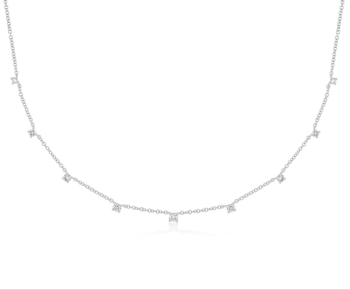 9 Prong Set Diamond Necklace in 14k white gold