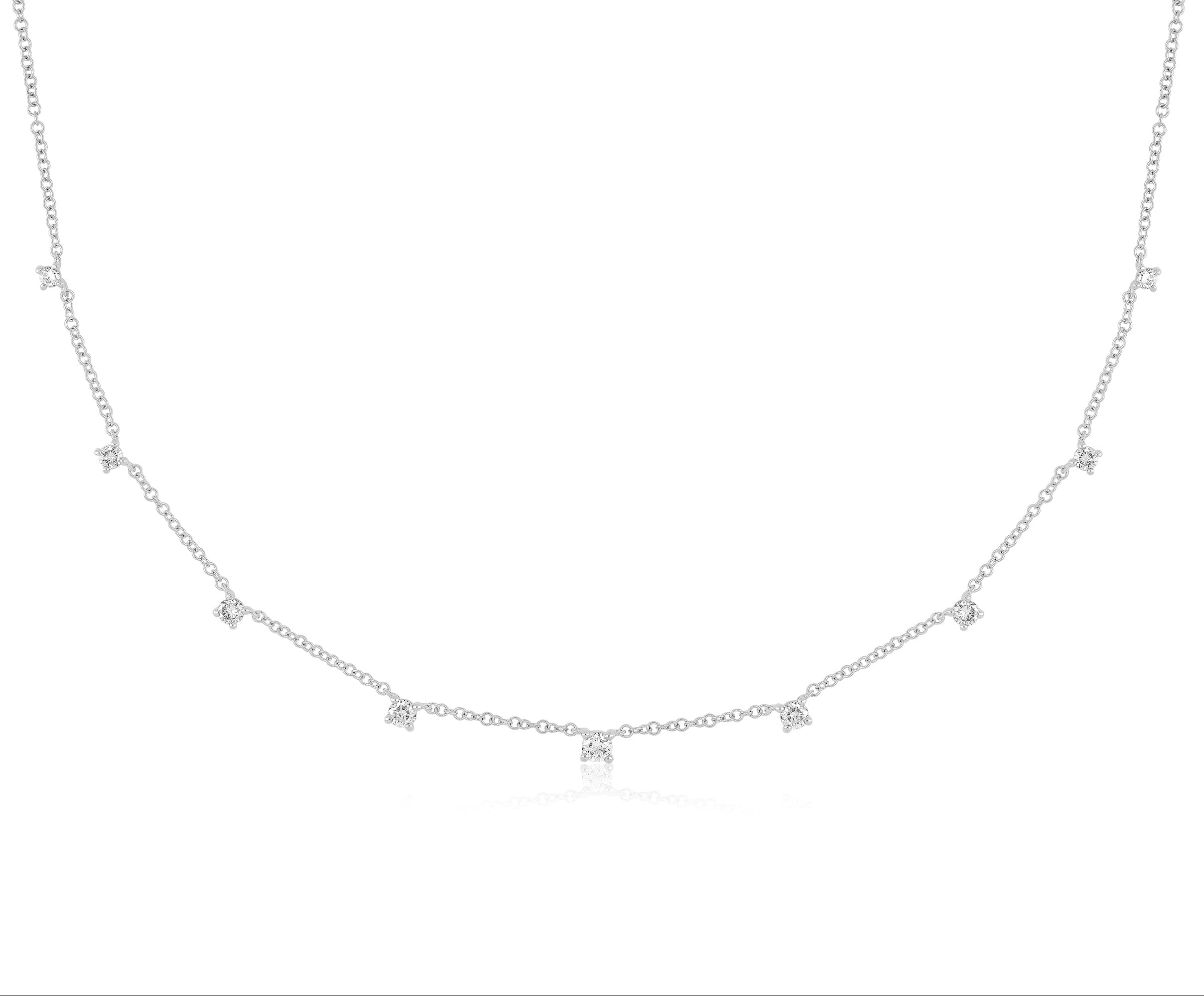 9 Prong Set Diamond Necklace in 14k white gold
