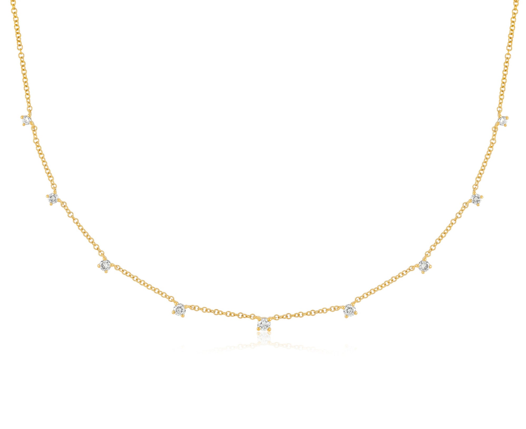9 Prong Set Diamond Necklace in 14k yellow gold