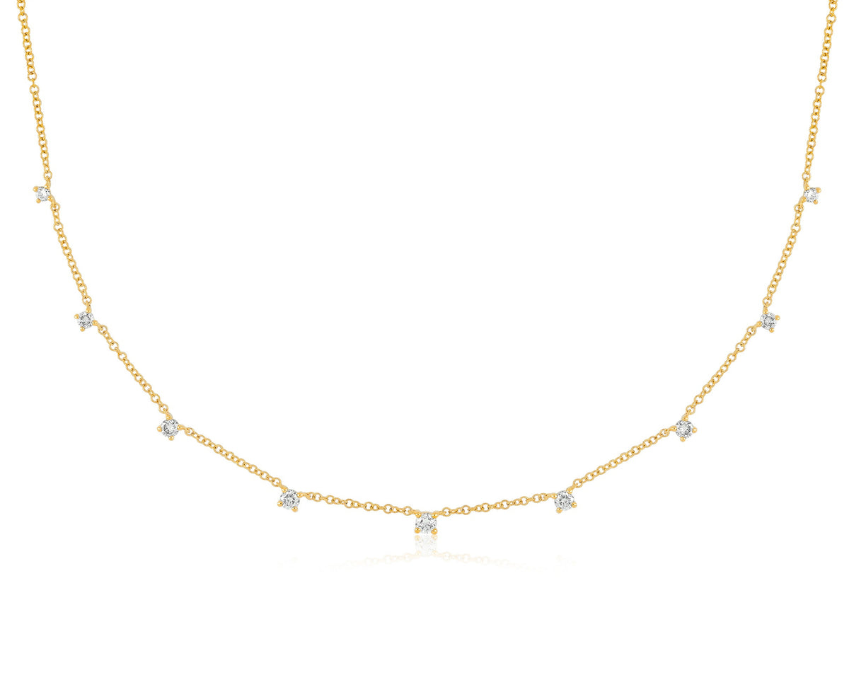 9 Prong Set Diamond Necklace in 14k yellow gold
