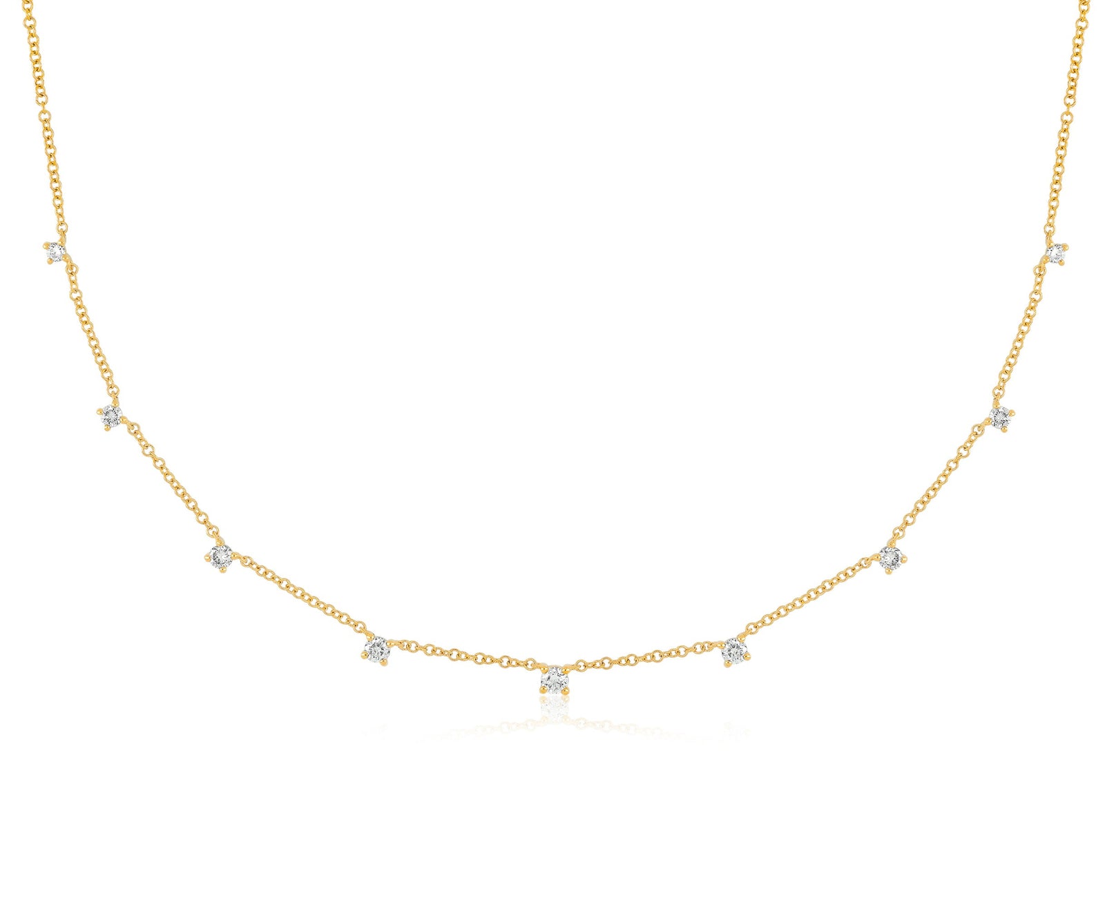 9 Prong Set Diamond Necklace in 14k yellow gold