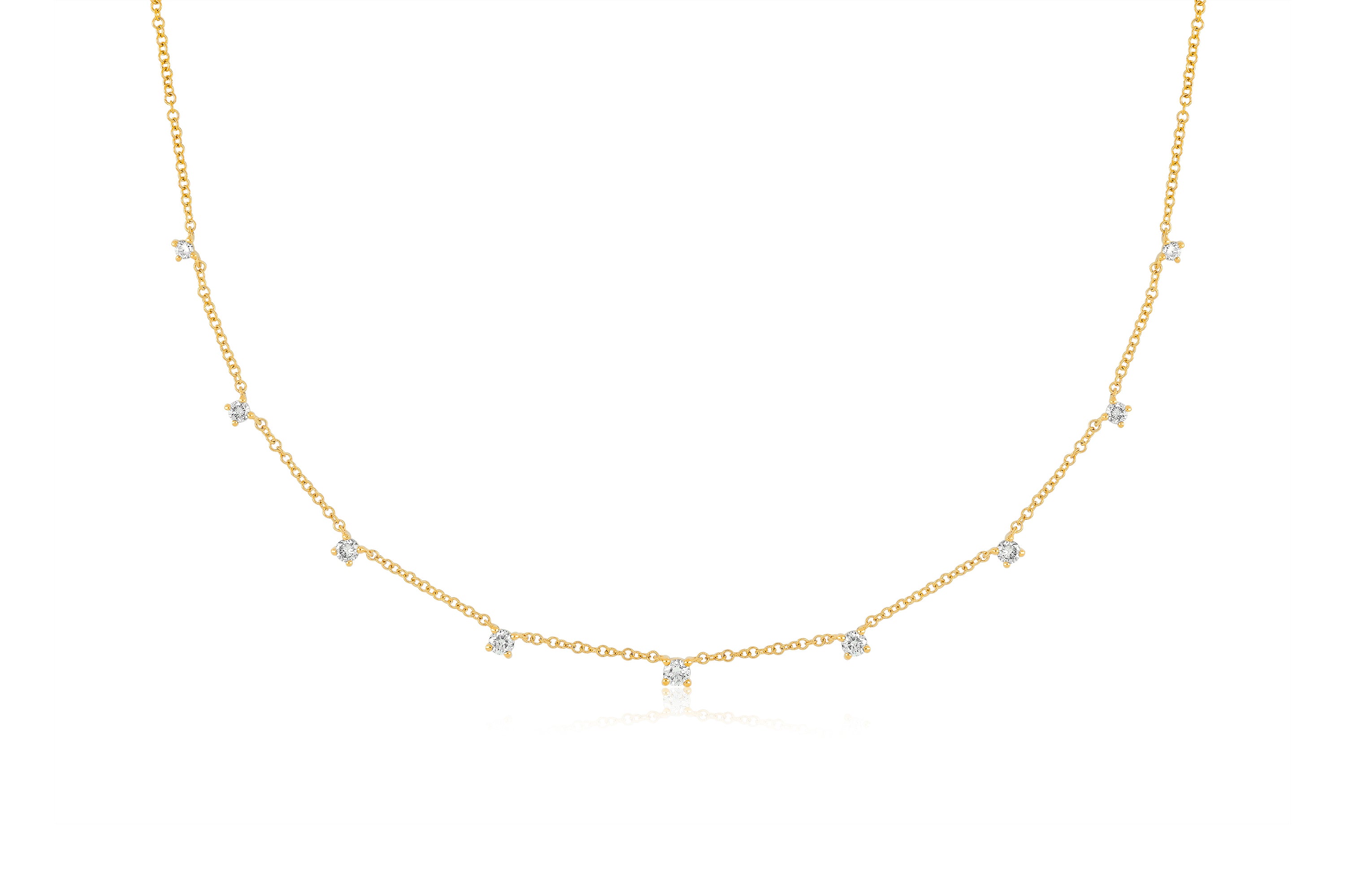 9 Prong Set Diamond Necklace in 14k yellow gold