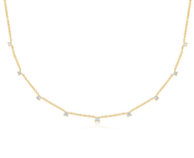 9 Prong Set Diamond Necklace in 14k yellow gold