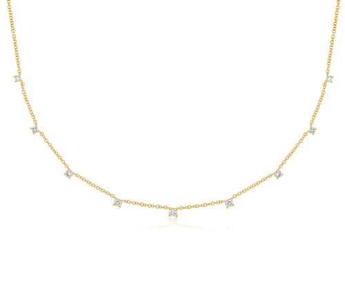 9 Prong Set Diamond Necklace in 14k yellow gold