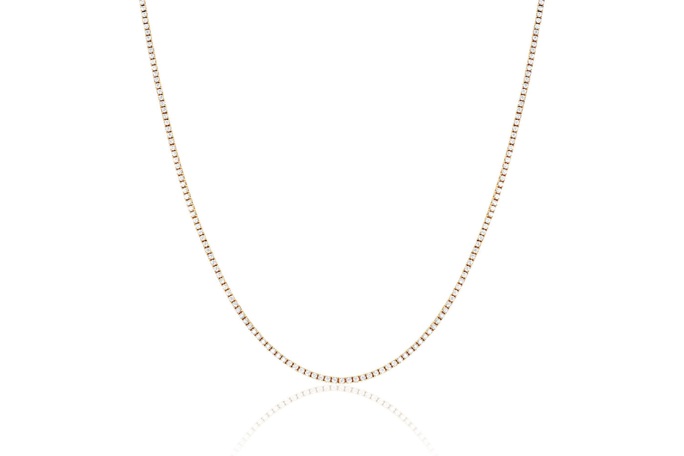 Half view Diamond Grace Necklace with one single row of diamonds almost all the way up the chain in 14k yellow gold.