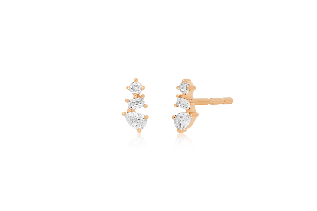 Multi Faceted Diamond Stud Earring in 14k rose gold