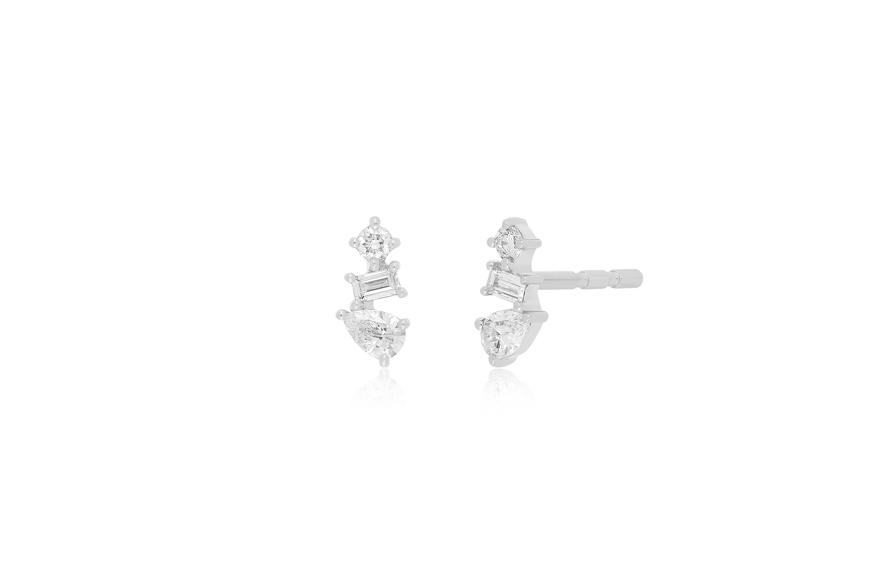 Multi Faceted Diamond Stud Earring in 14k white gold