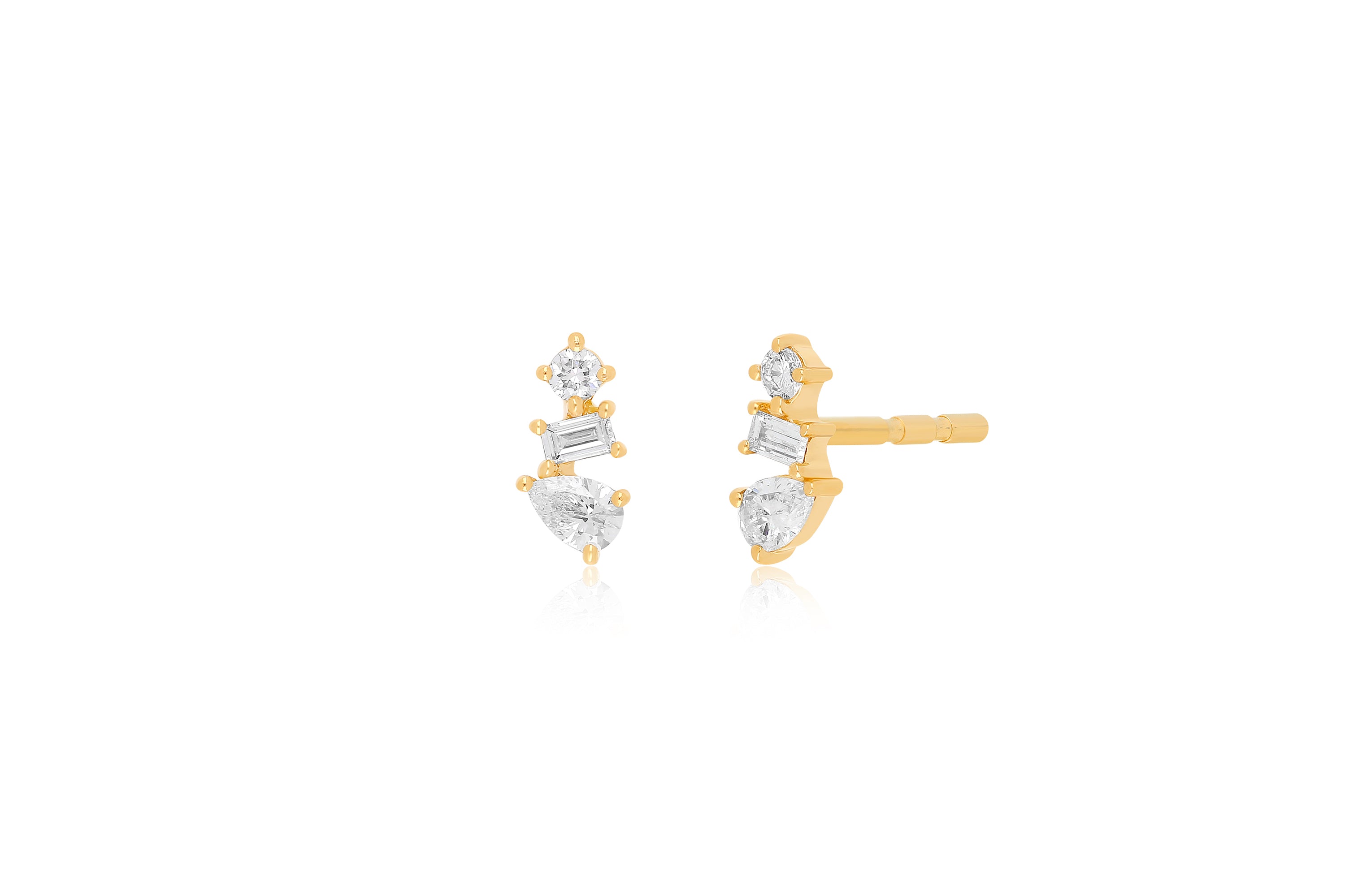 Multi Faceted Diamond Stud Earring in 14k yellow gold