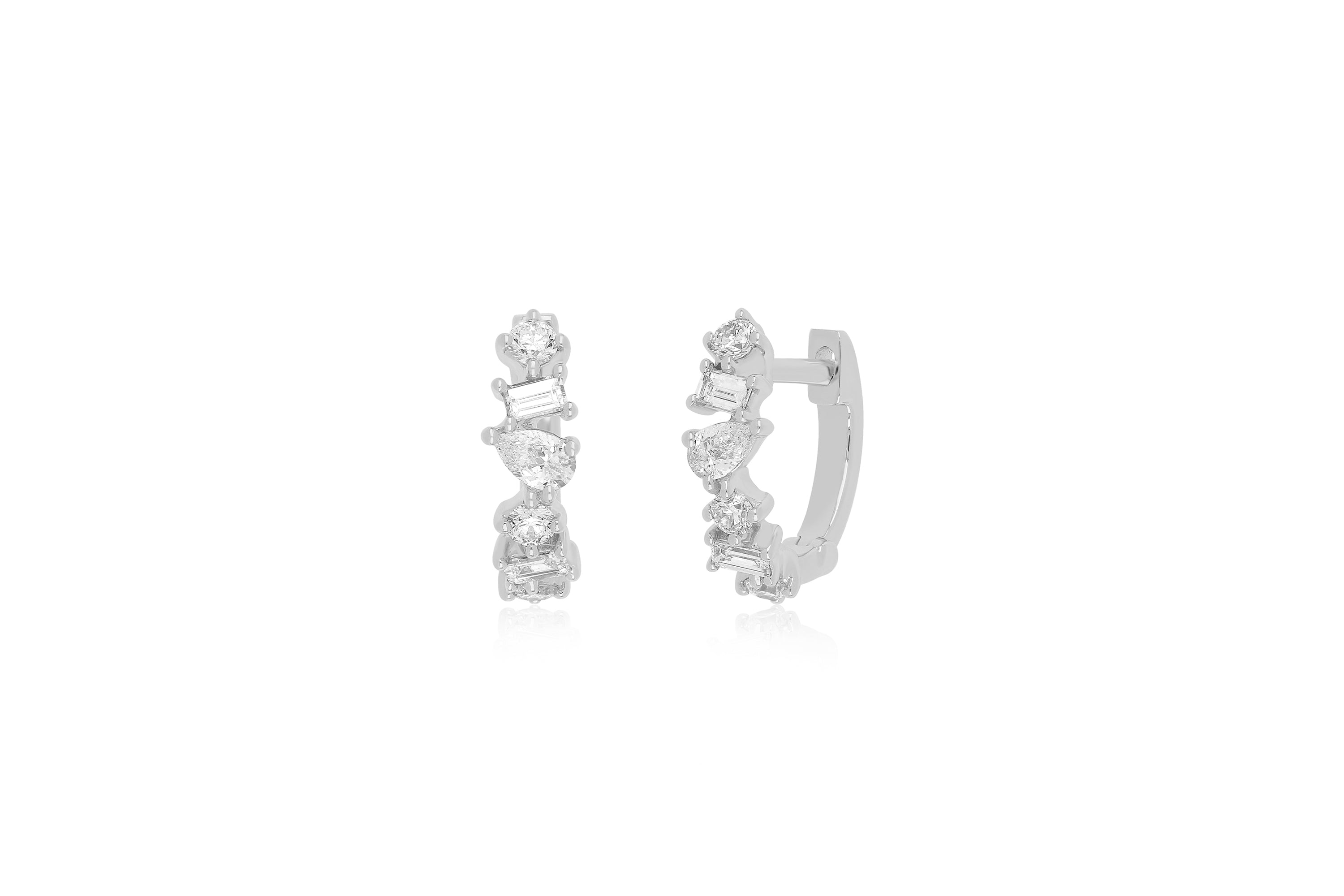Multi Faceted Diamond Mini Huggie Earring in 14k white gold