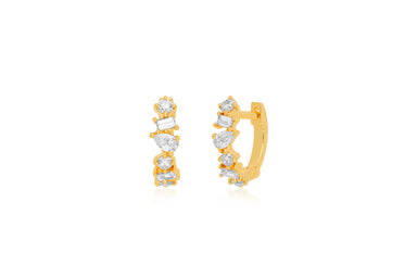 Multi Faceted Diamond Mini Huggie Earring in 14k yellow gold