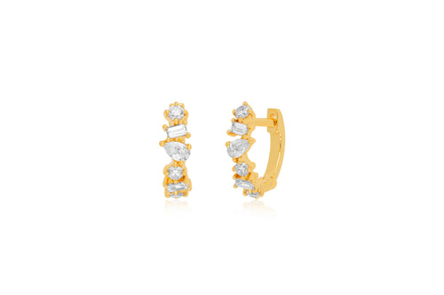 Multi Faceted Diamond Mini Huggie Earring in 14k yellow gold