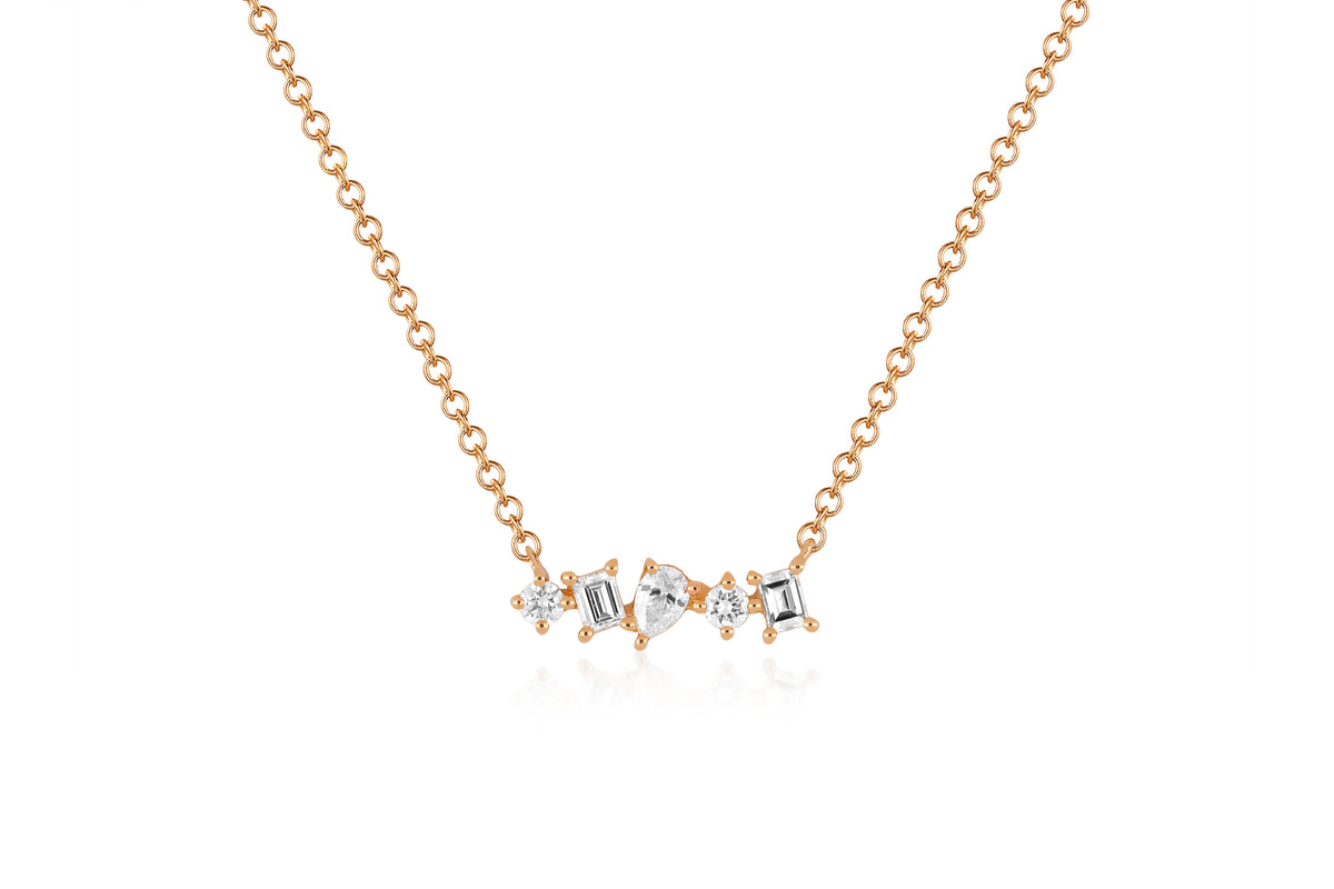 Diamond Multifaceted Mini Bar Necklace in 14k rose gold