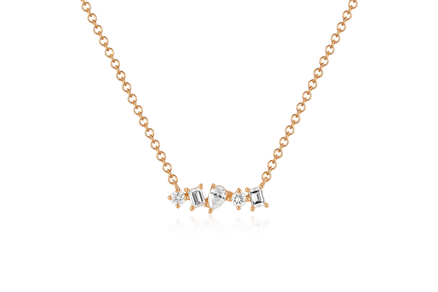 Diamond Multifaceted Mini Bar Necklace in 14k rose gold