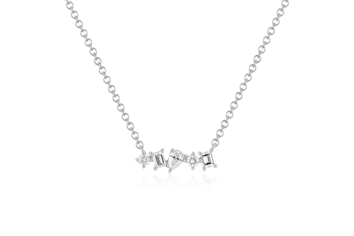 Diamond Multifaceted Mini Bar Necklace in 14k white gold