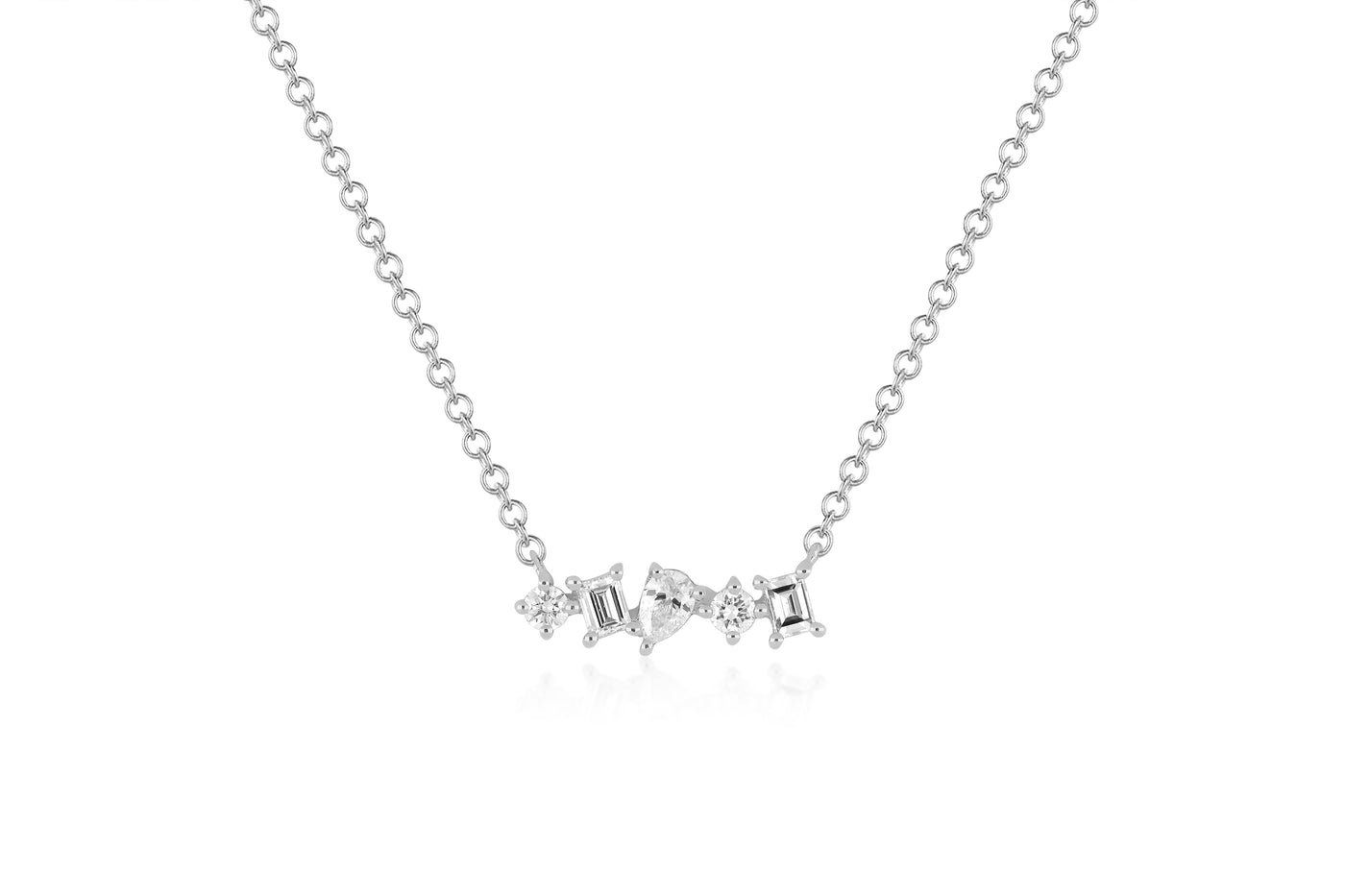 Diamond Multifaceted Mini Bar Necklace in 14k white gold