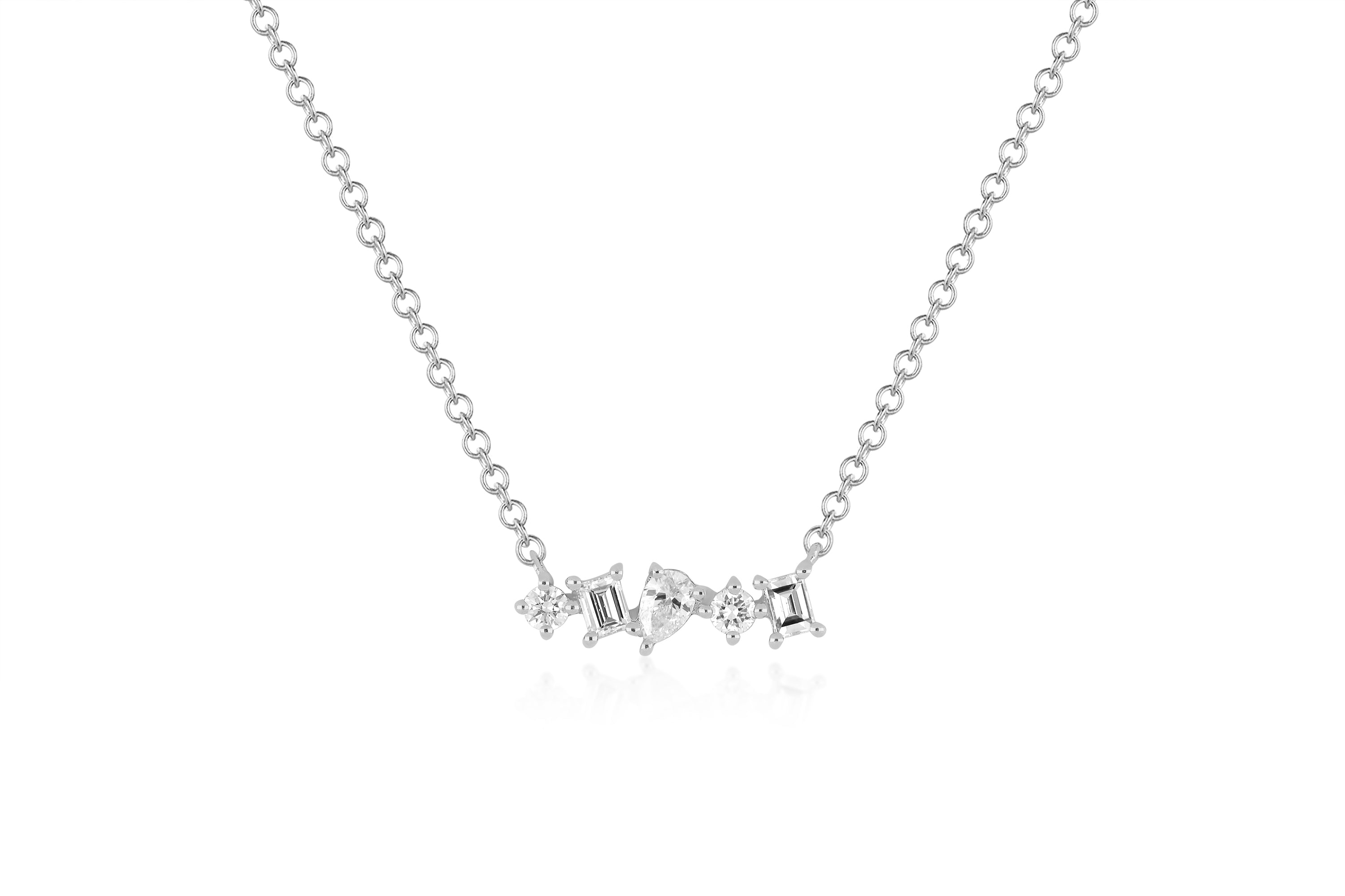 Diamond Multifaceted Mini Bar Necklace in 14k white gold