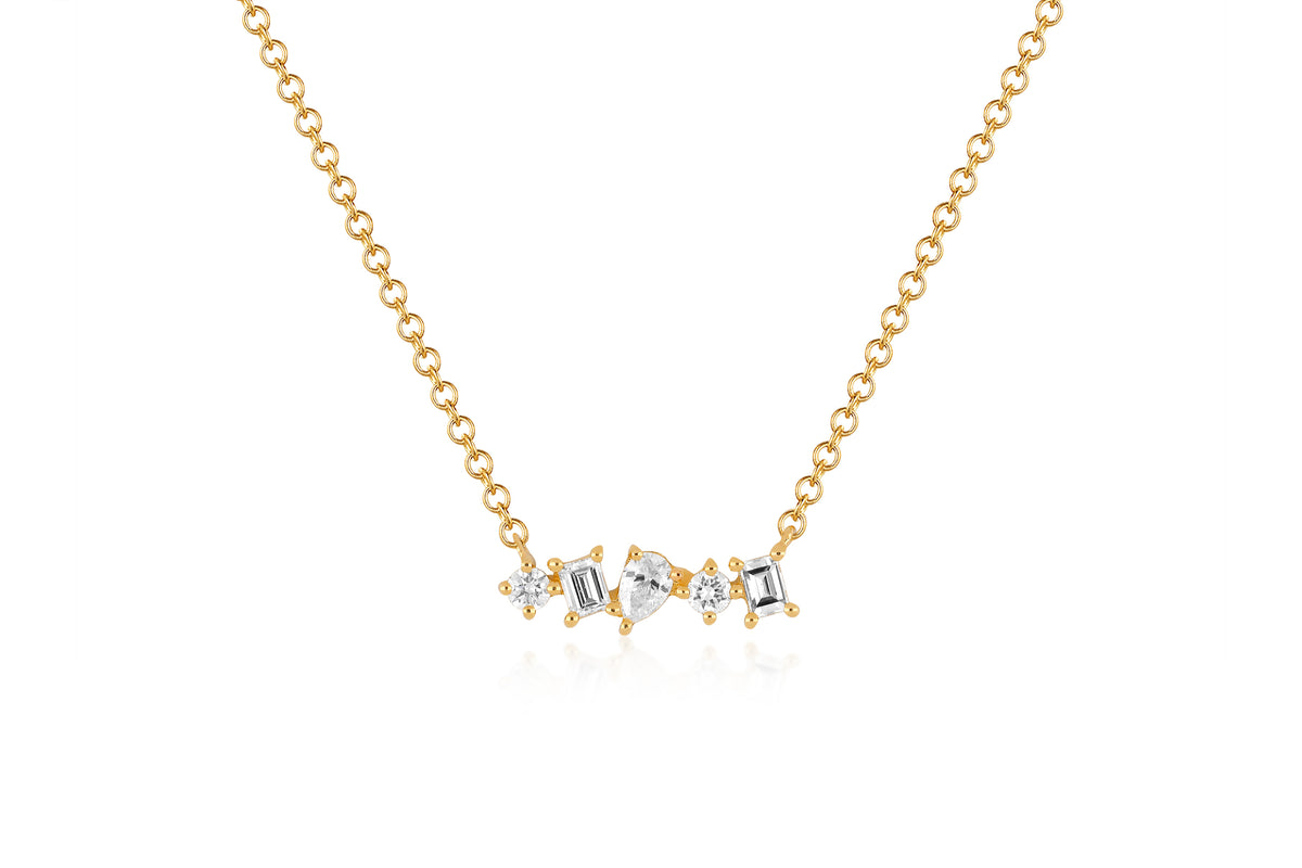 Diamond Multifaceted Mini Bar Necklace in 14k yellow gold