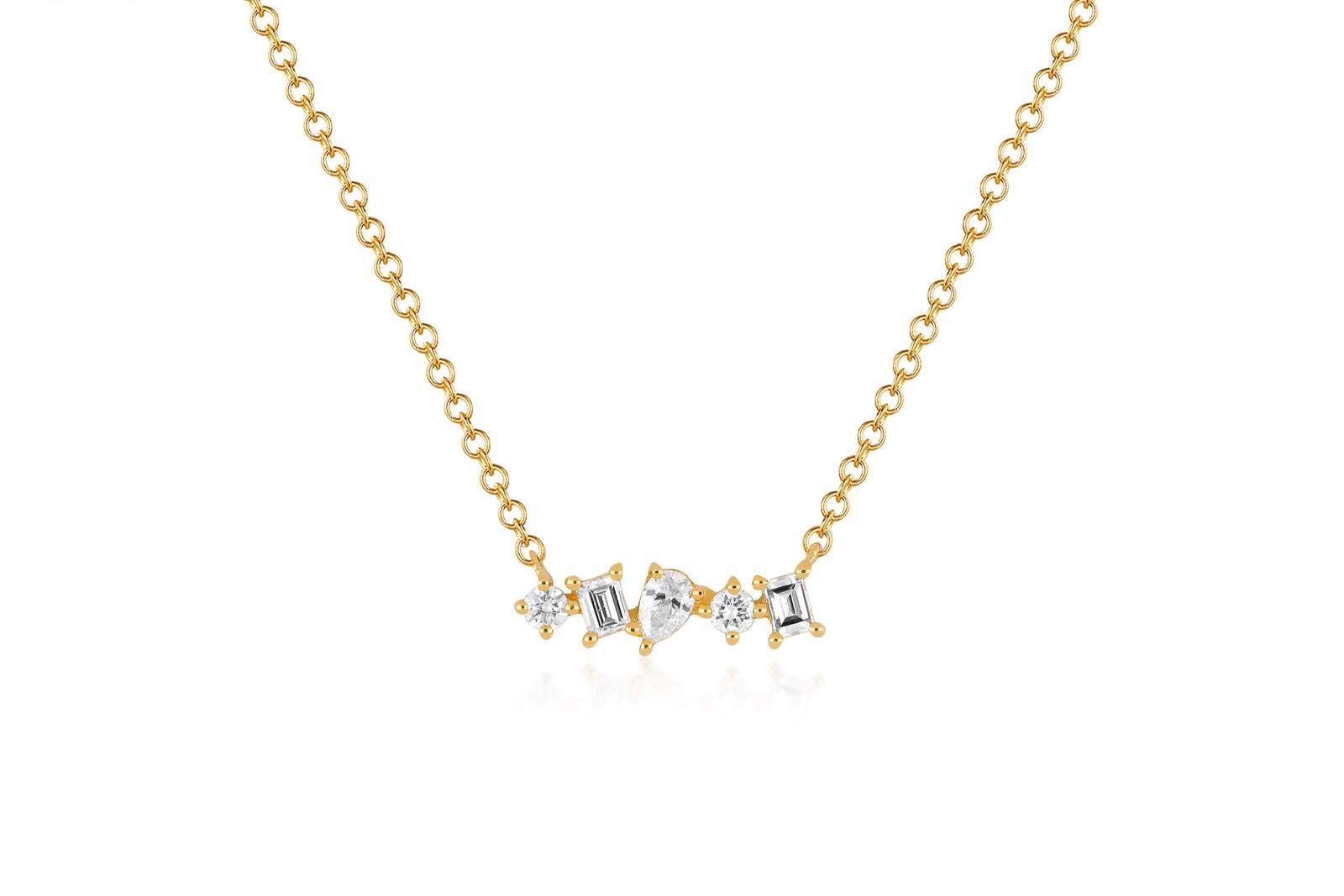Diamond Multifaceted Mini Bar Necklace in 14k yellow gold
