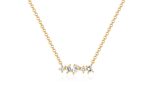 Diamond Multifaceted Mini Bar Necklace in 14k yellow gold
