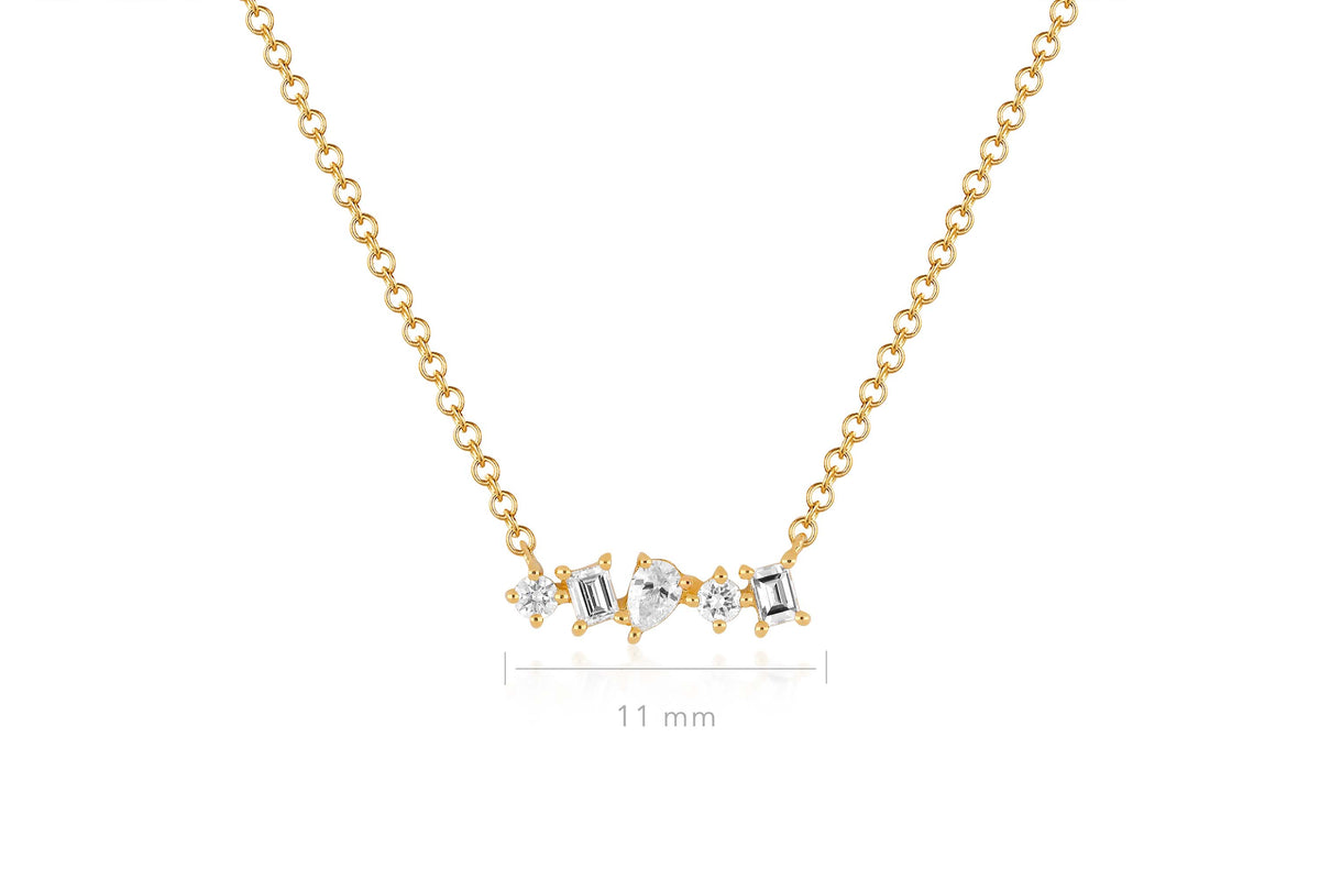 Diamond Multifaceted Mini Bar Necklace in 14k yellow gold with 11mm measurement of pendant