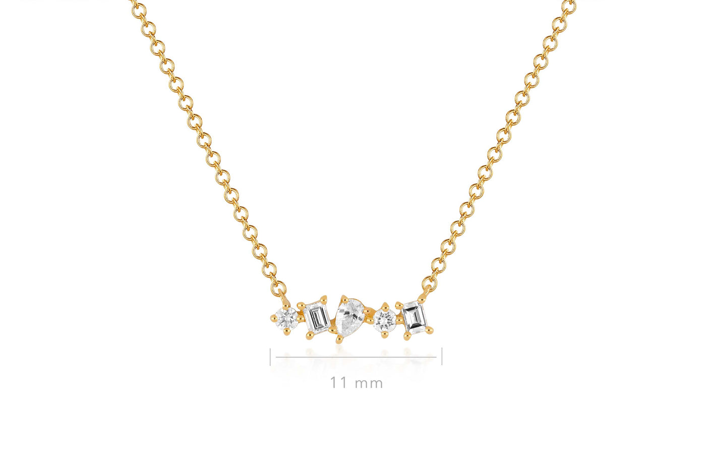 Diamond Multifaceted Mini Bar Necklace in 14k yellow gold with 11mm measurement of pendant
