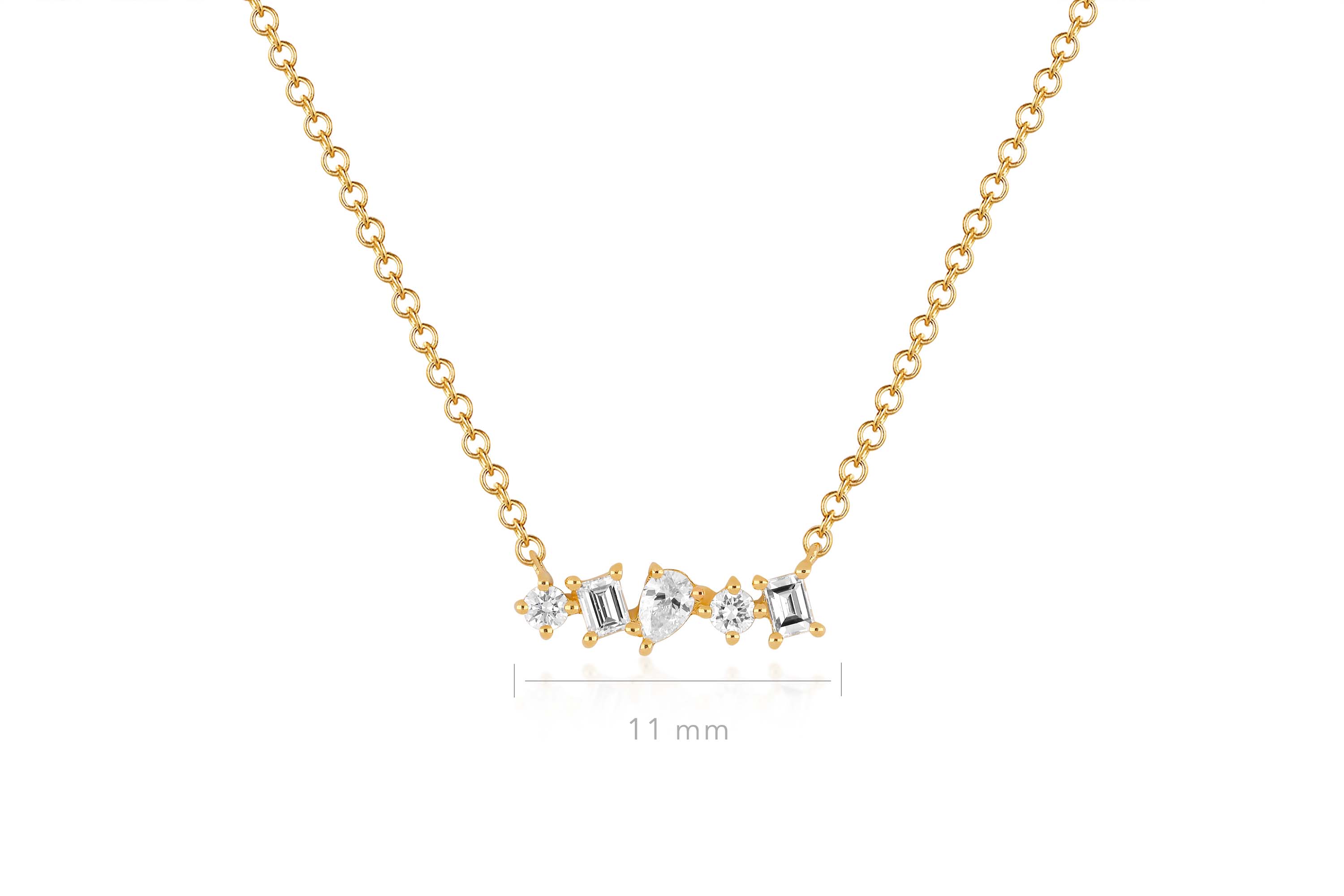Diamond Multifaceted Mini Bar Necklace in 14k yellow gold with 11mm measurement of pendant