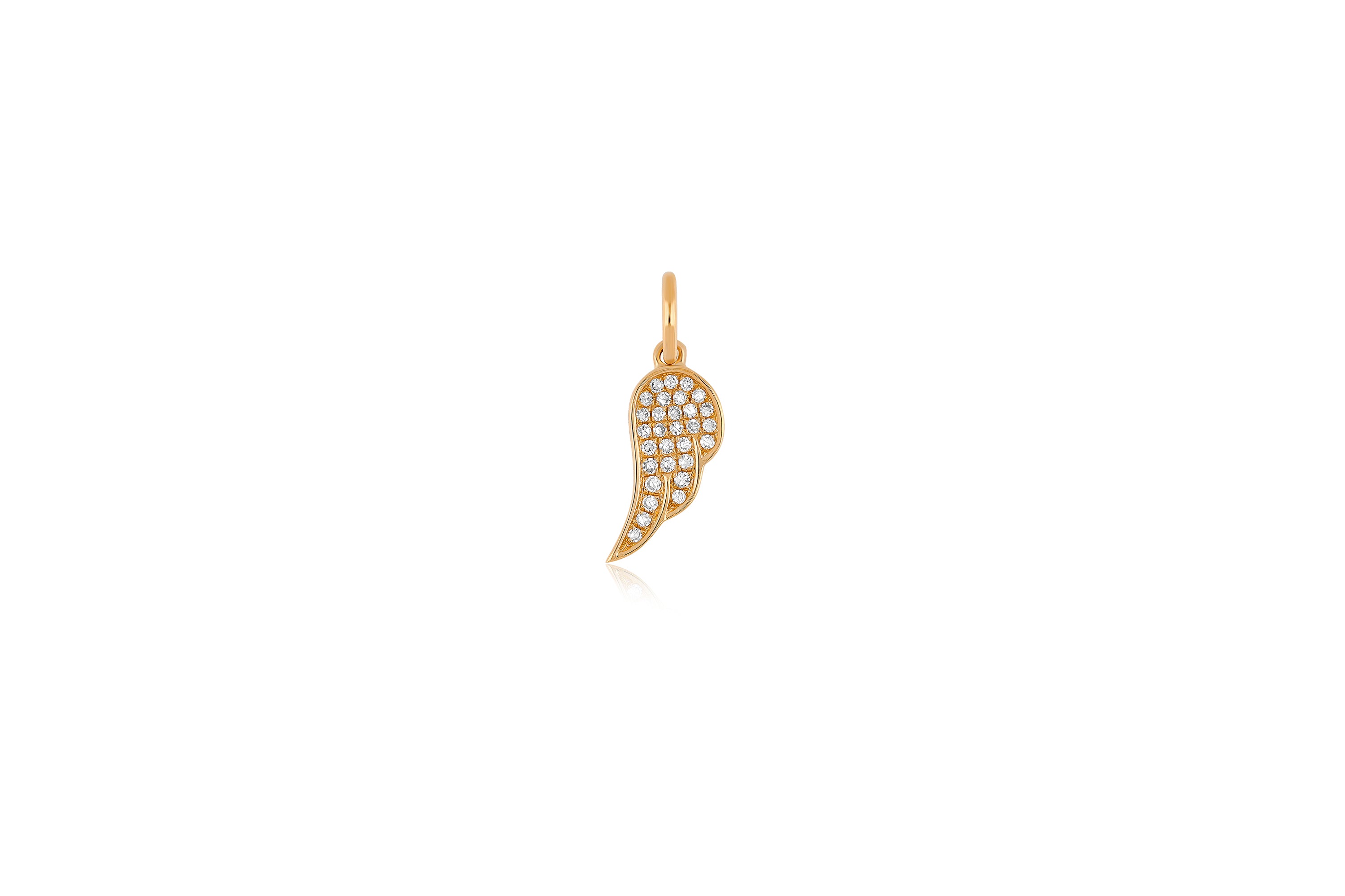 14k (karat) rose gold single angel wing necklace charm measuring 10.5 mm in height and 6.5 mm in width.