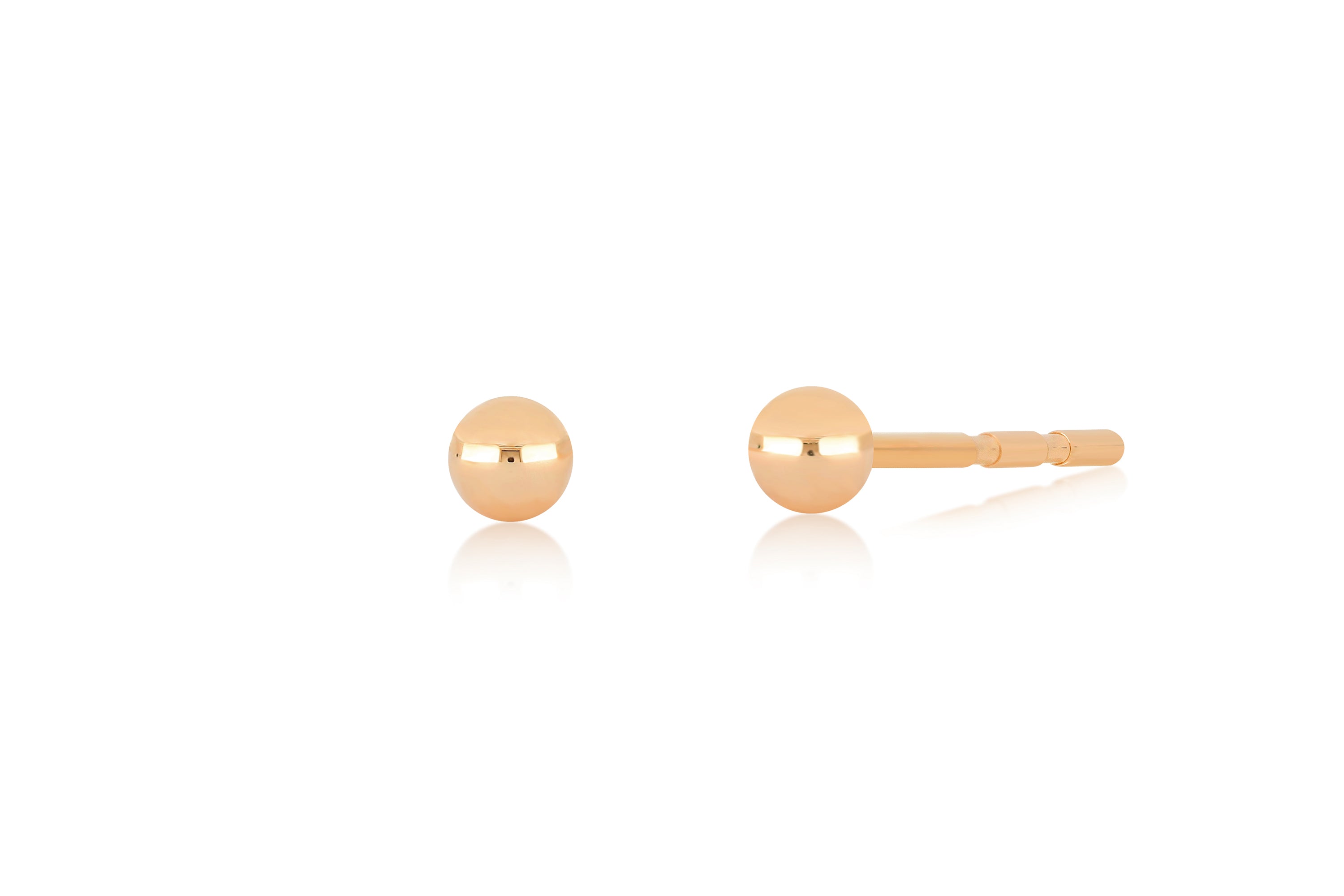 14k (karat) rose gold ball stud earring measuring 3mm in height and width
