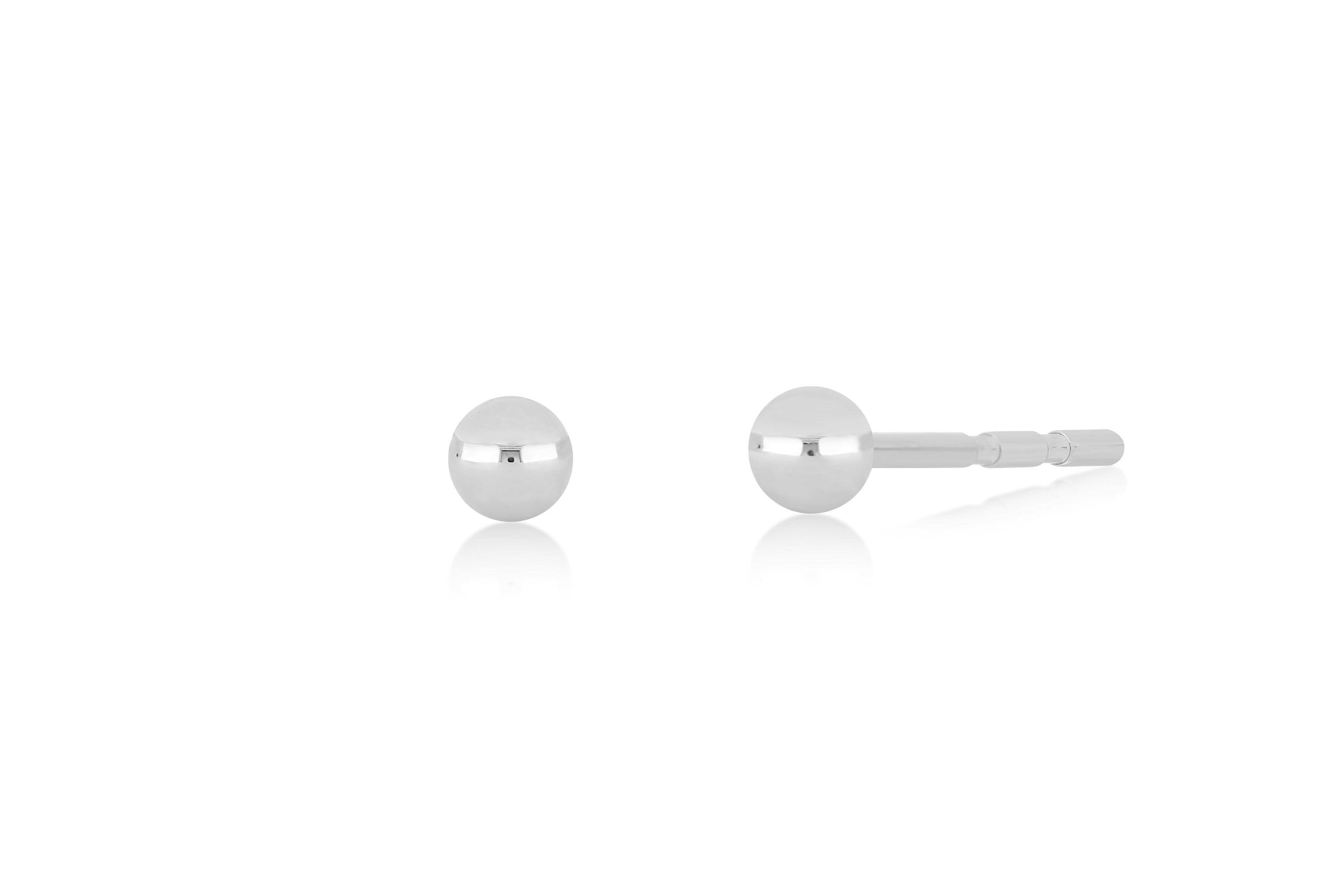 14k (karat) white gold ball stud earring measuring 3mm in height and width