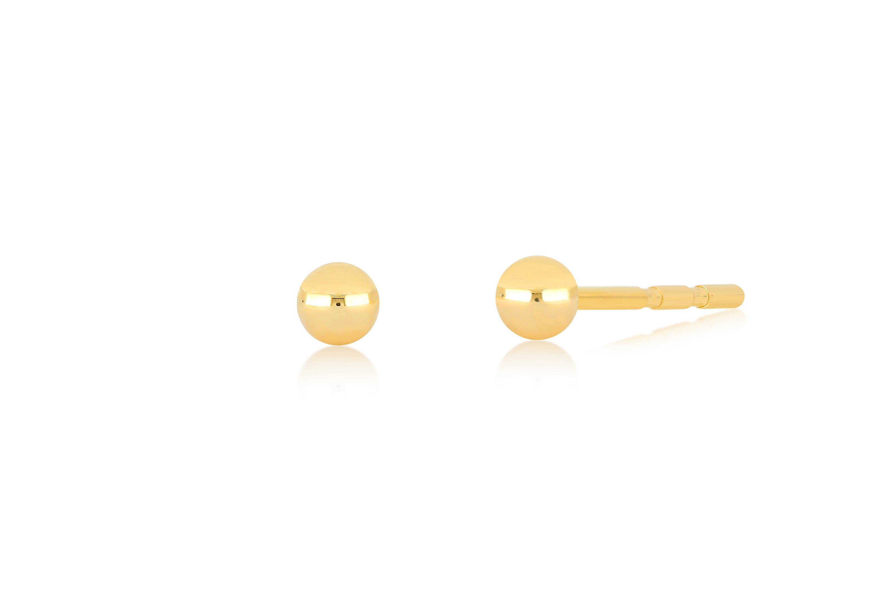 14k (karat) yellow gold ball stud earring measuring 3mm in height and width