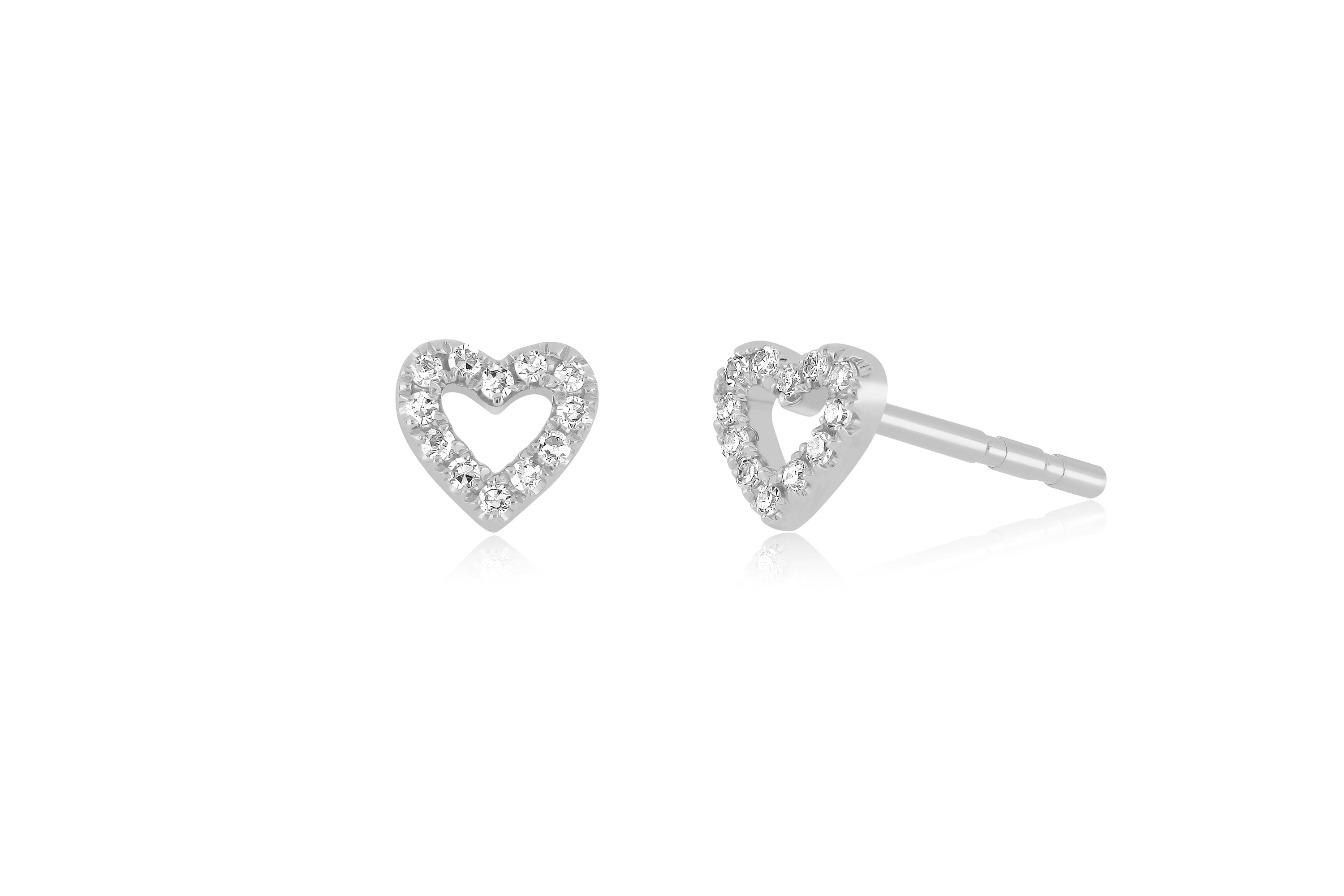 14k (karat) white gold open heart-shaped stud earring with diamonds