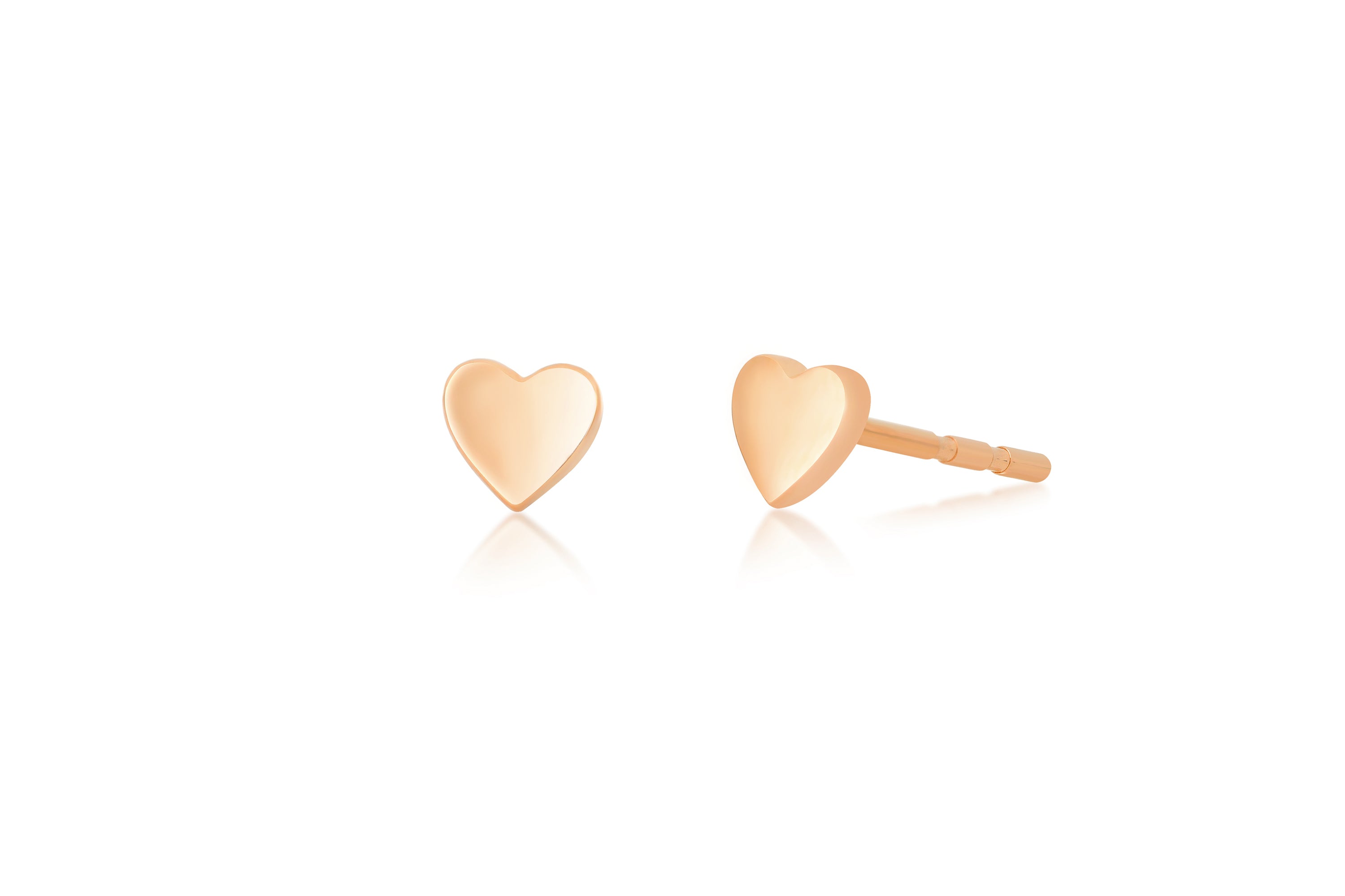 14k (karat) rose gold tiny heart stud earring with butterfly post backs.