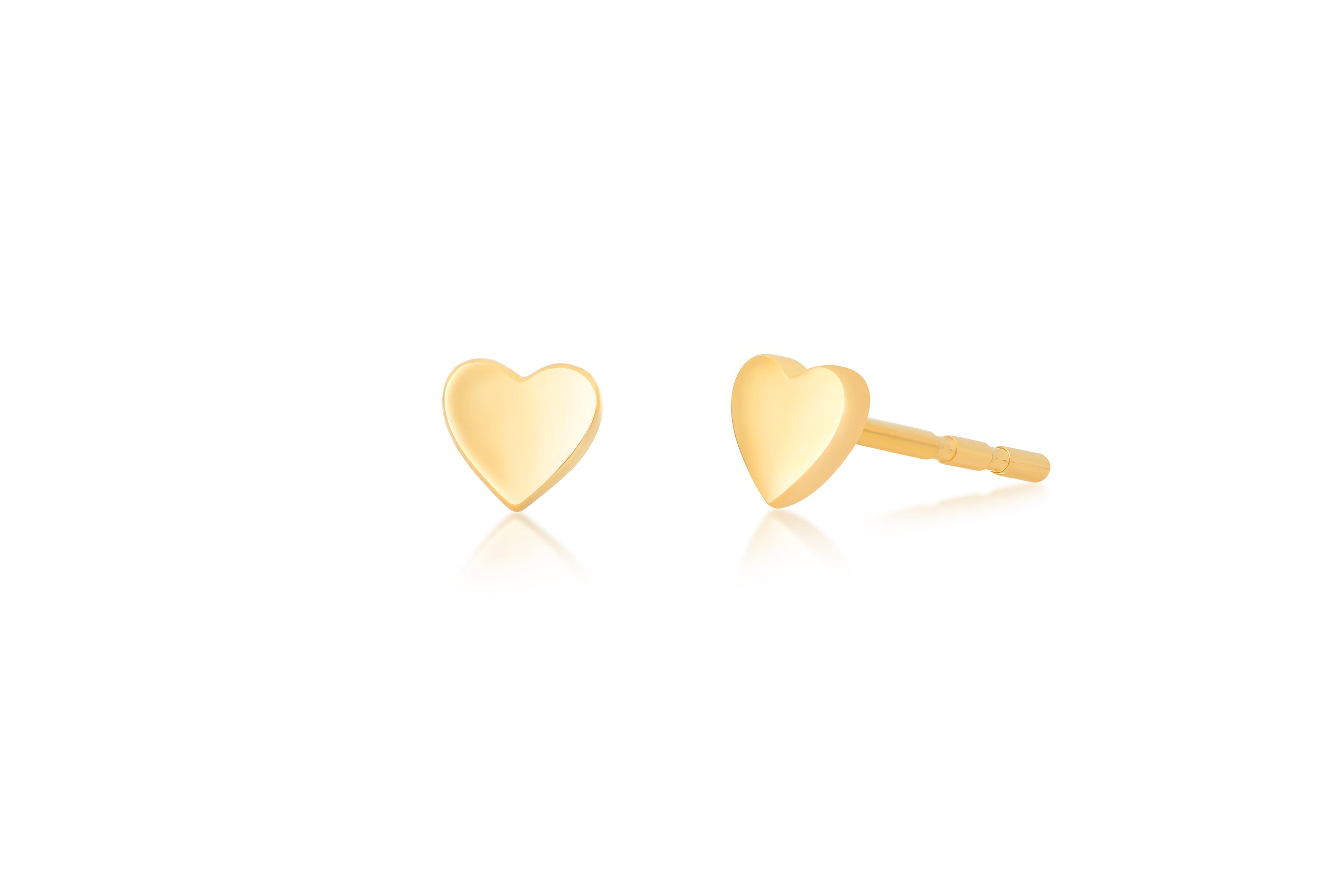 14k (karat) yellow gold tiny heart stud earring with butterfly post backs.