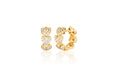 14k (karat) yellow gold huggie earring with multiple heart pendants encrusted in diamonds. Each heart measuring 5 mm.