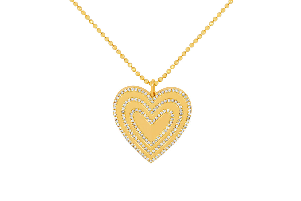 EF Collection Diamond & Enamel Heart Necklace Charm | 14 Karat Gold Fine Jewelry, 14K Yellow Gold / Light Pink